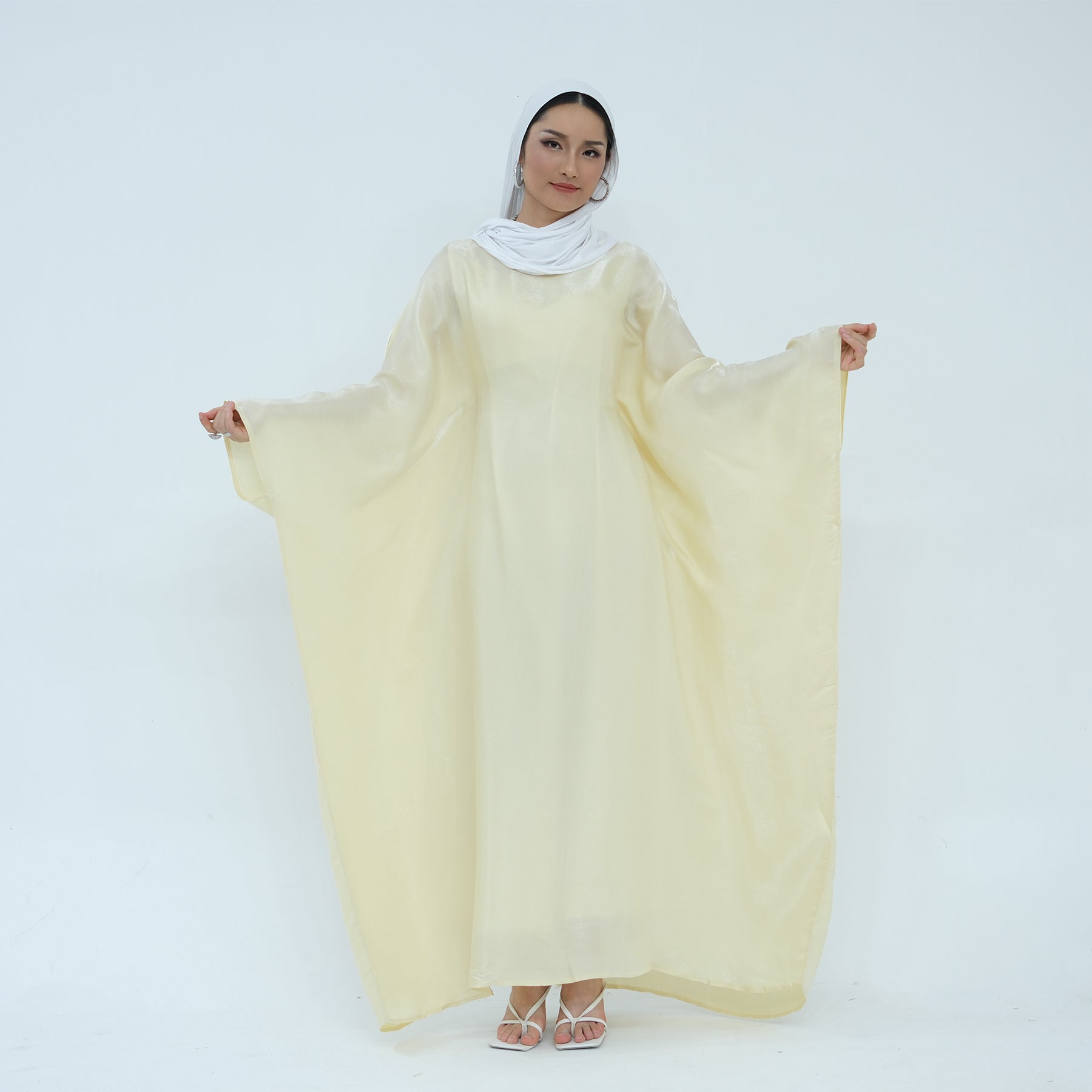 Butterfly Sleeve in Pastel Yellow Abaya Dress | Eolante Clothing 