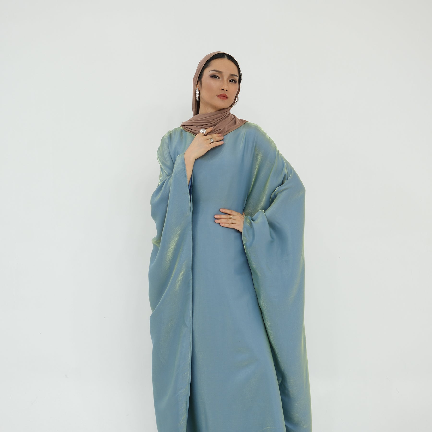 Blue Shiny Maxi Dress Abaya | Eolante Clothing 