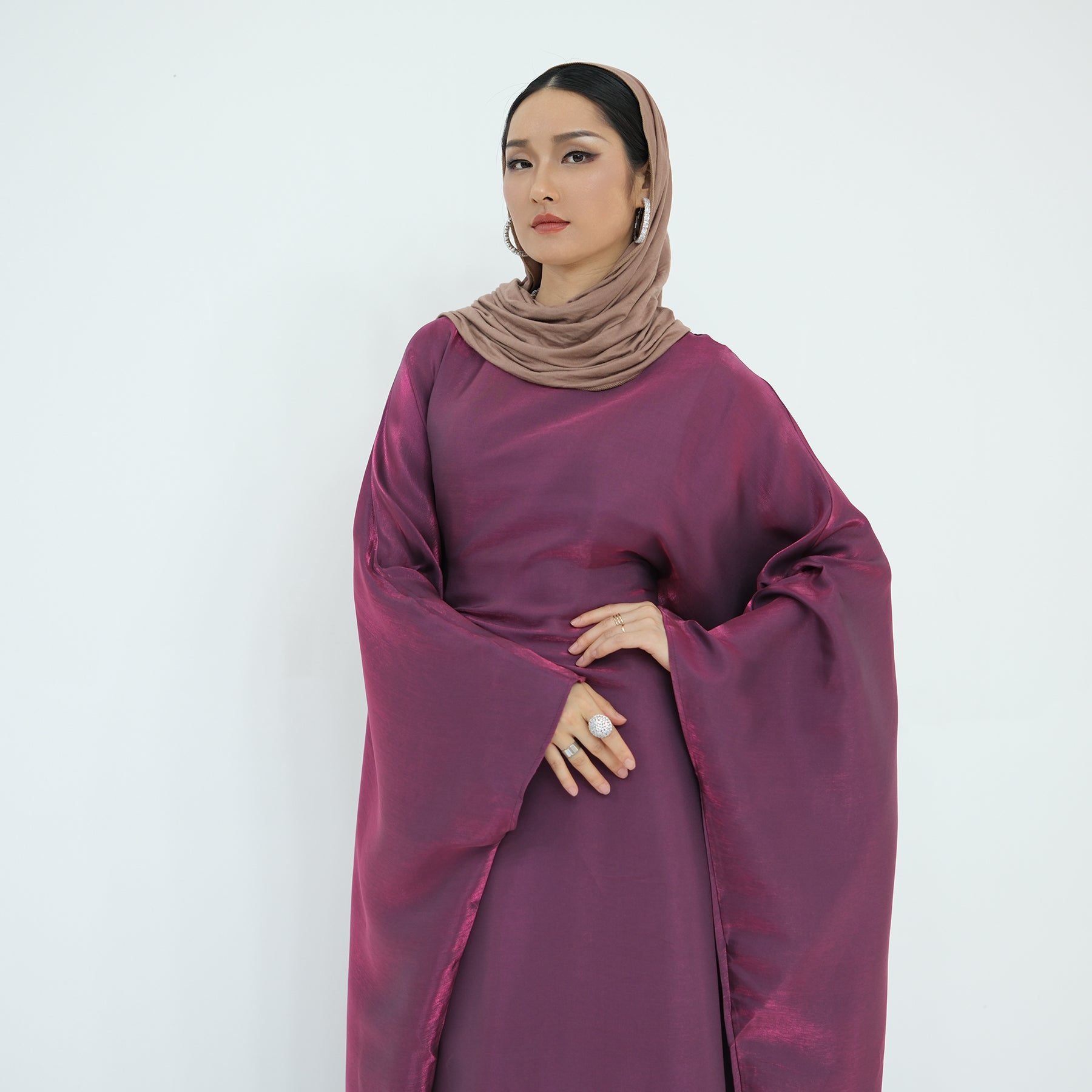 Purple Butterfly Sleeve Abaya Dress | Eolante Clothing 