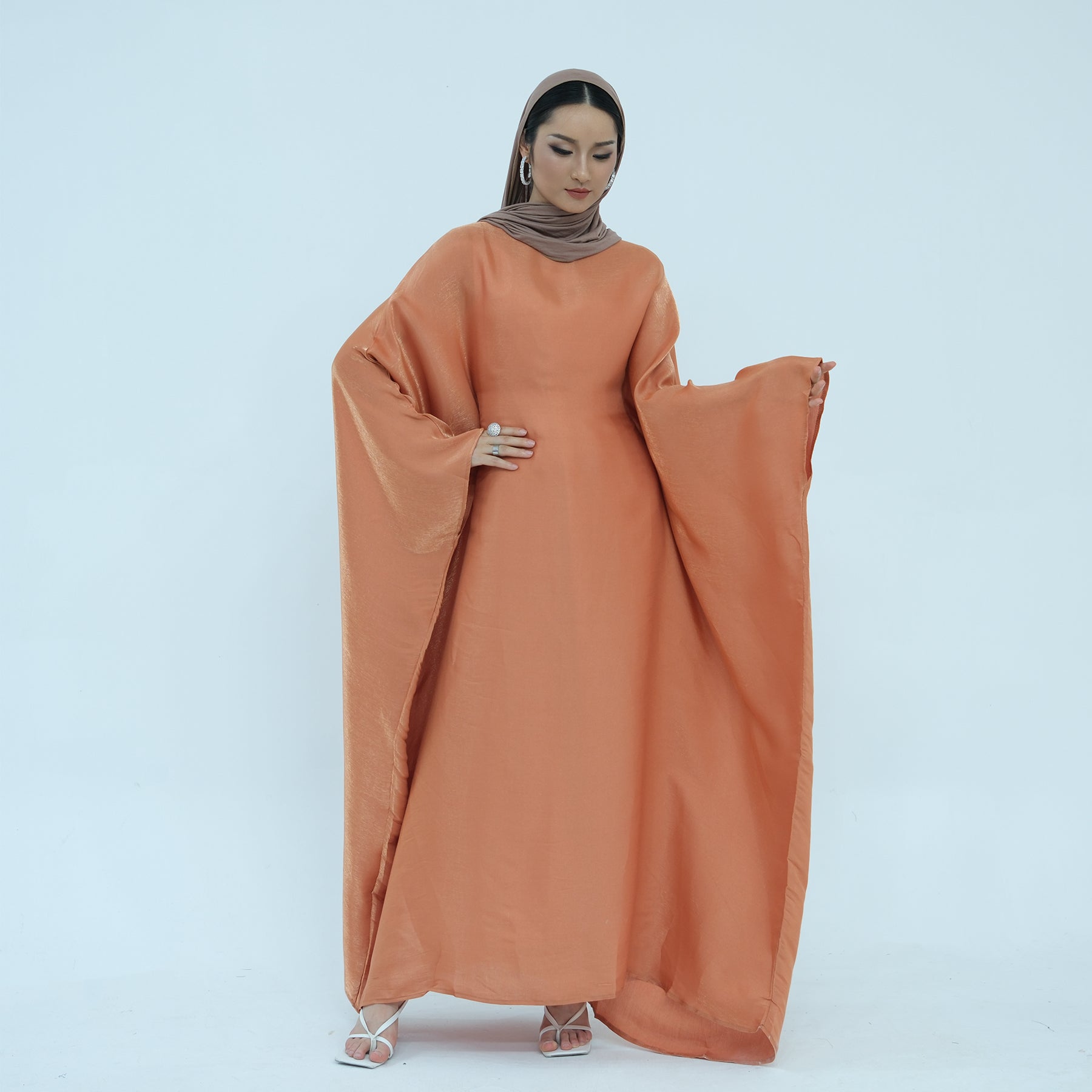 Maxi Dress Abaya in Shiny Orange | Eolante Clothing 