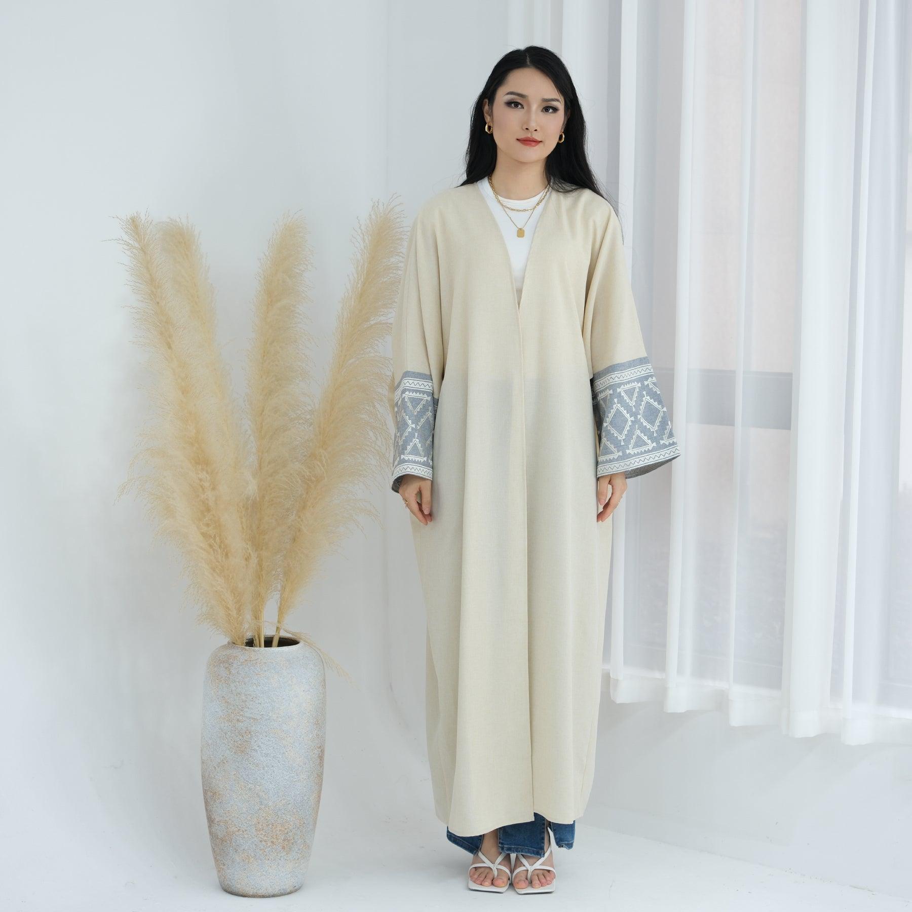 Embroidered Abaya in Beige | Eolante Clothing 