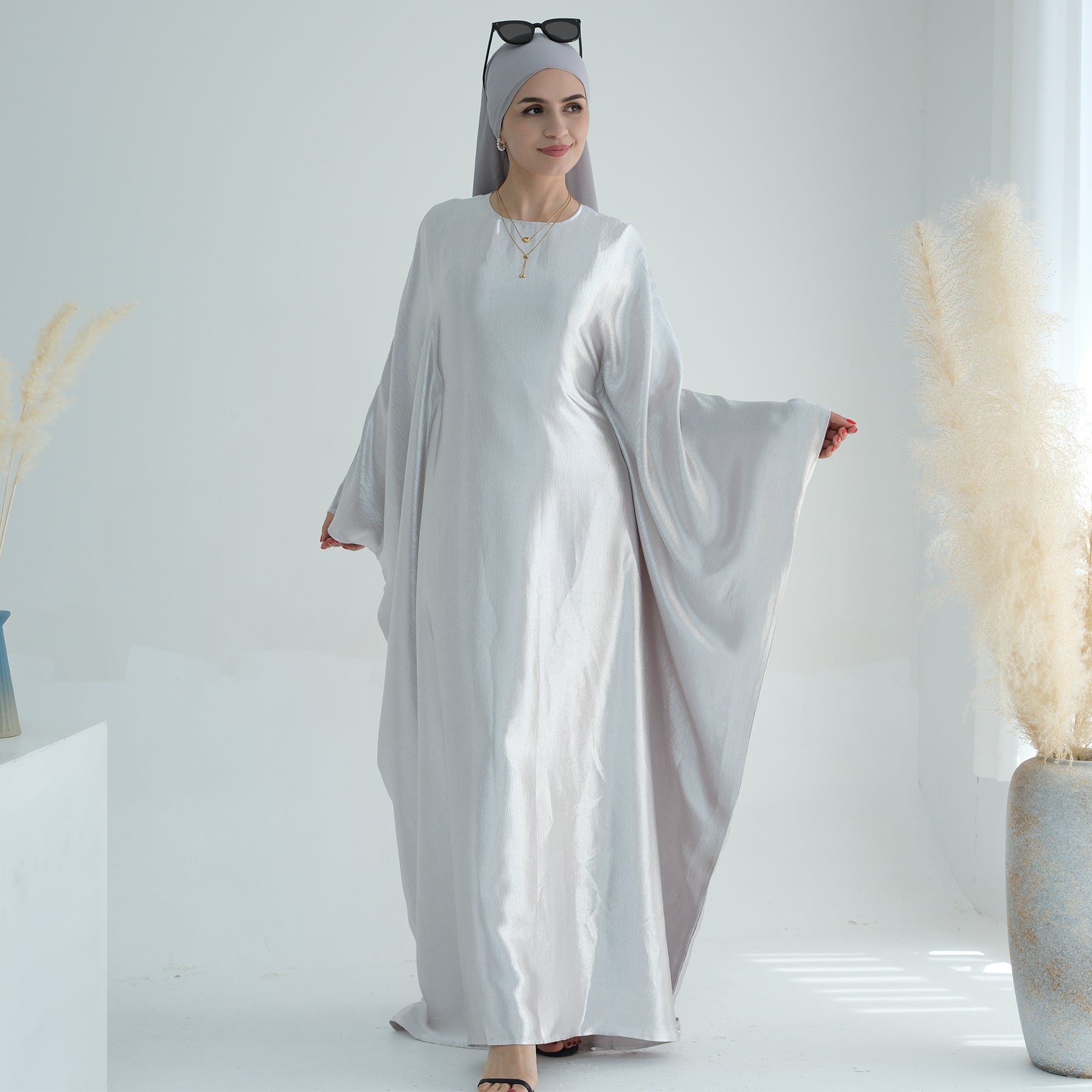 Satin Abaya Dress in White | Eolante Clothing 