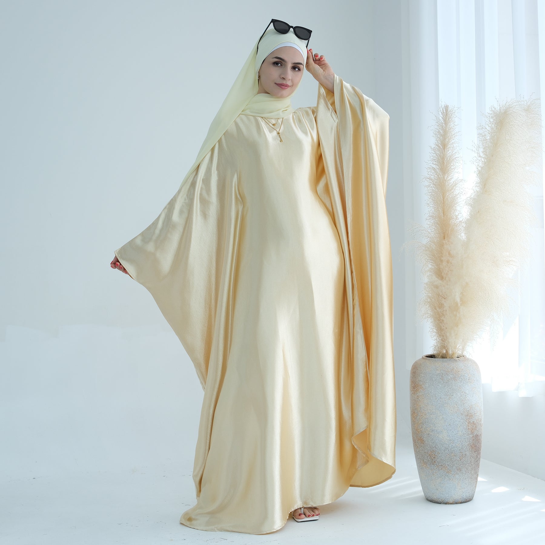 Light Yellow Butterfly Sleeve in Maxi Abaya | Eolante Clothing 