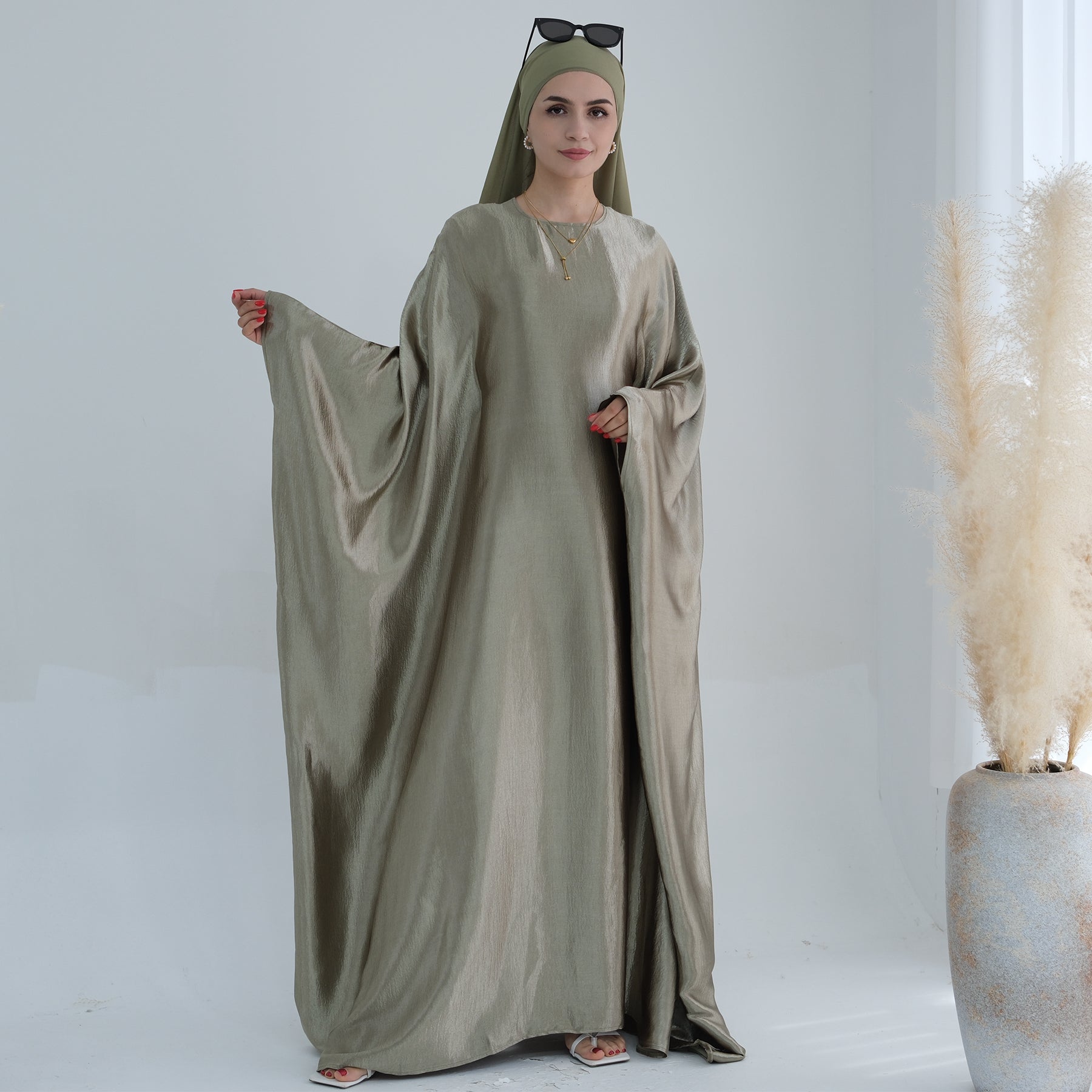 Maxi Dress Abaya in Satin Batwing | Eolante Clothing 