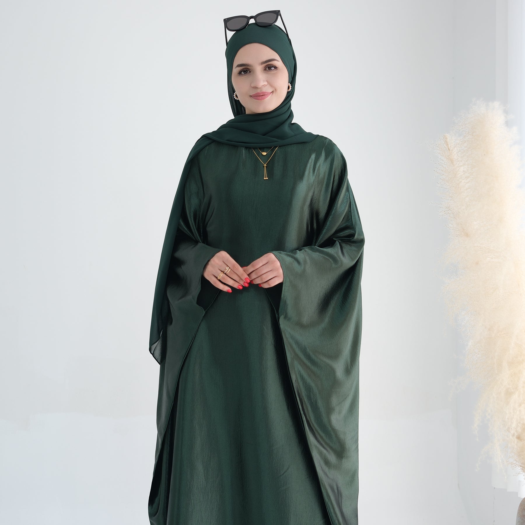 Satin Abaya Dress with Batwing Sleeve | Eolante Clothing 