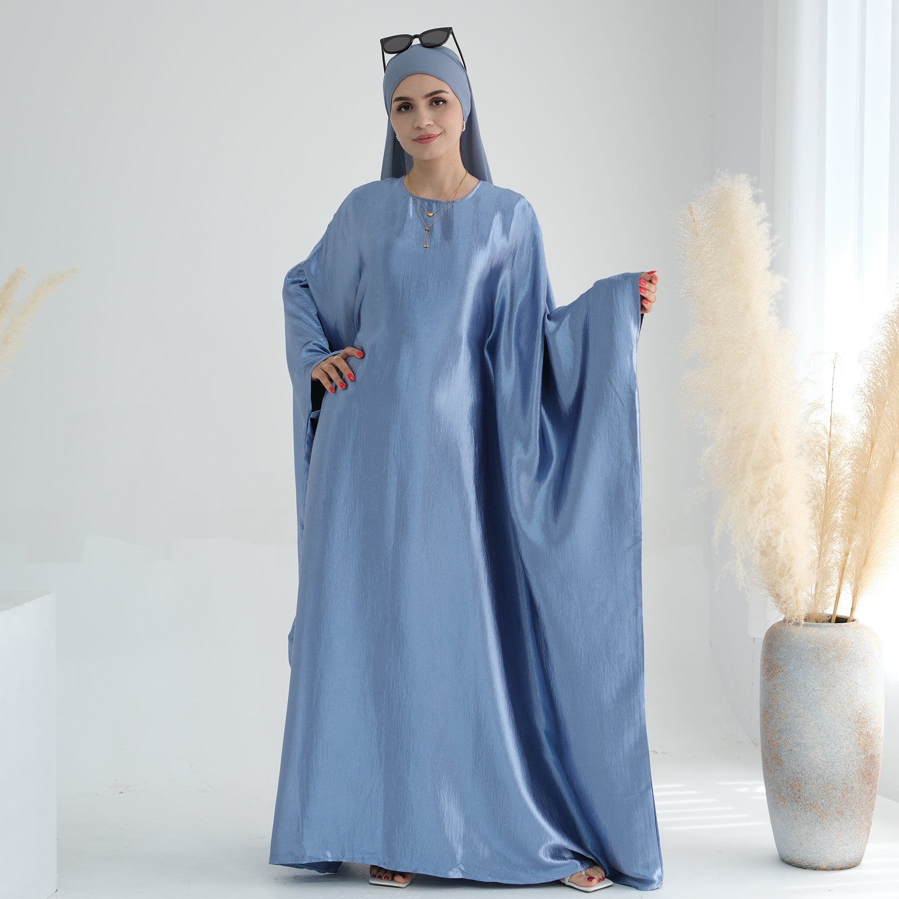 Satin Light Blue Maxi Abaya | Eolante Clothing 