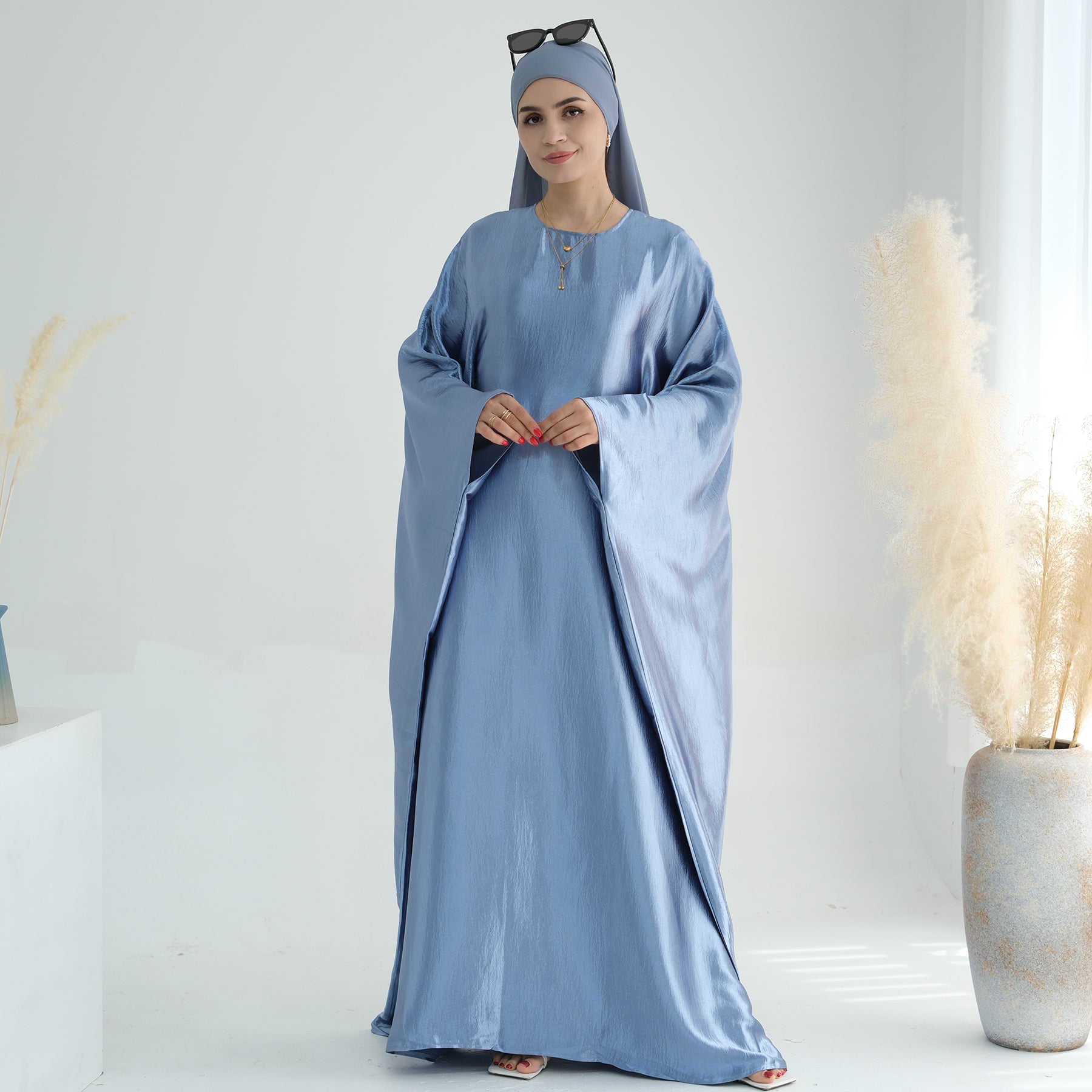 Abaya Dress in Satin Light Blue | Eolante Clothing 