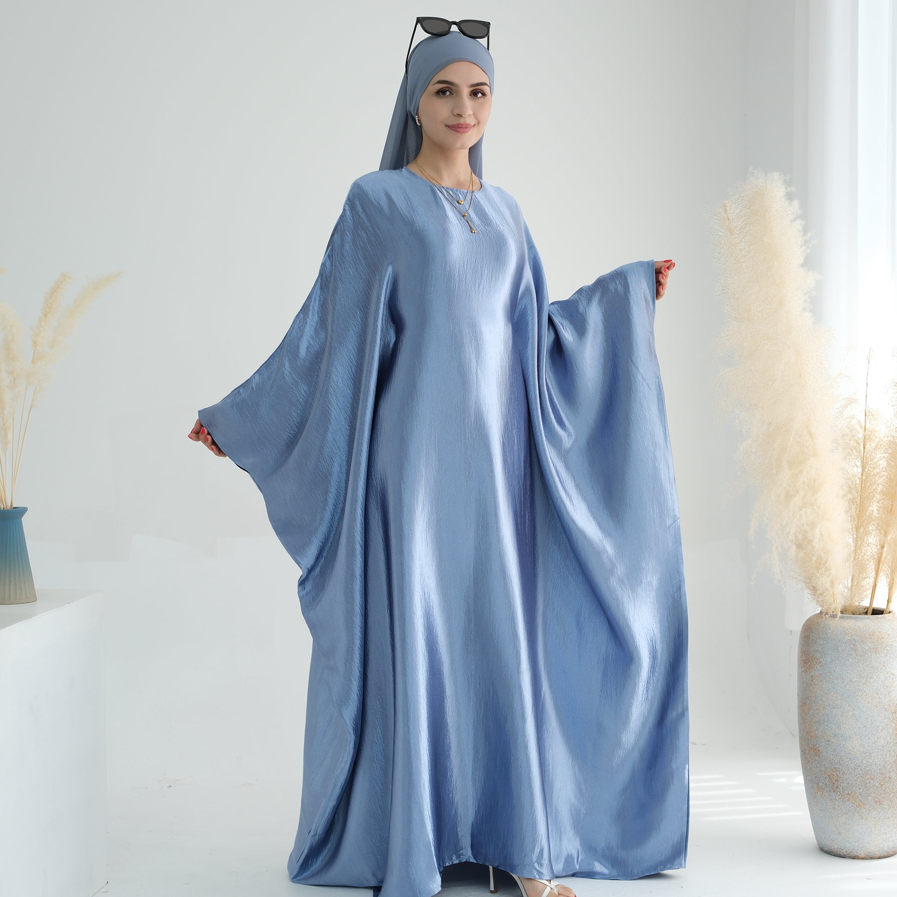 Light Blue Satin Maxi Abaya | Eolante Clothing 