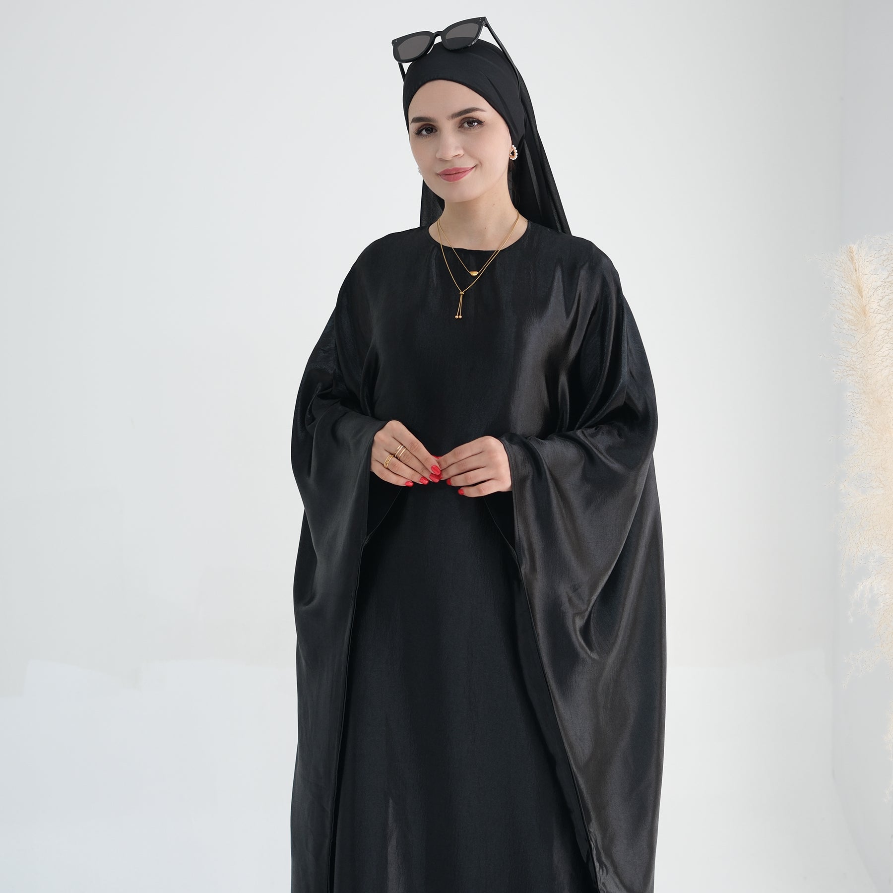 Maxi Dress Abaya in Black Satin | Eolante Clothing 