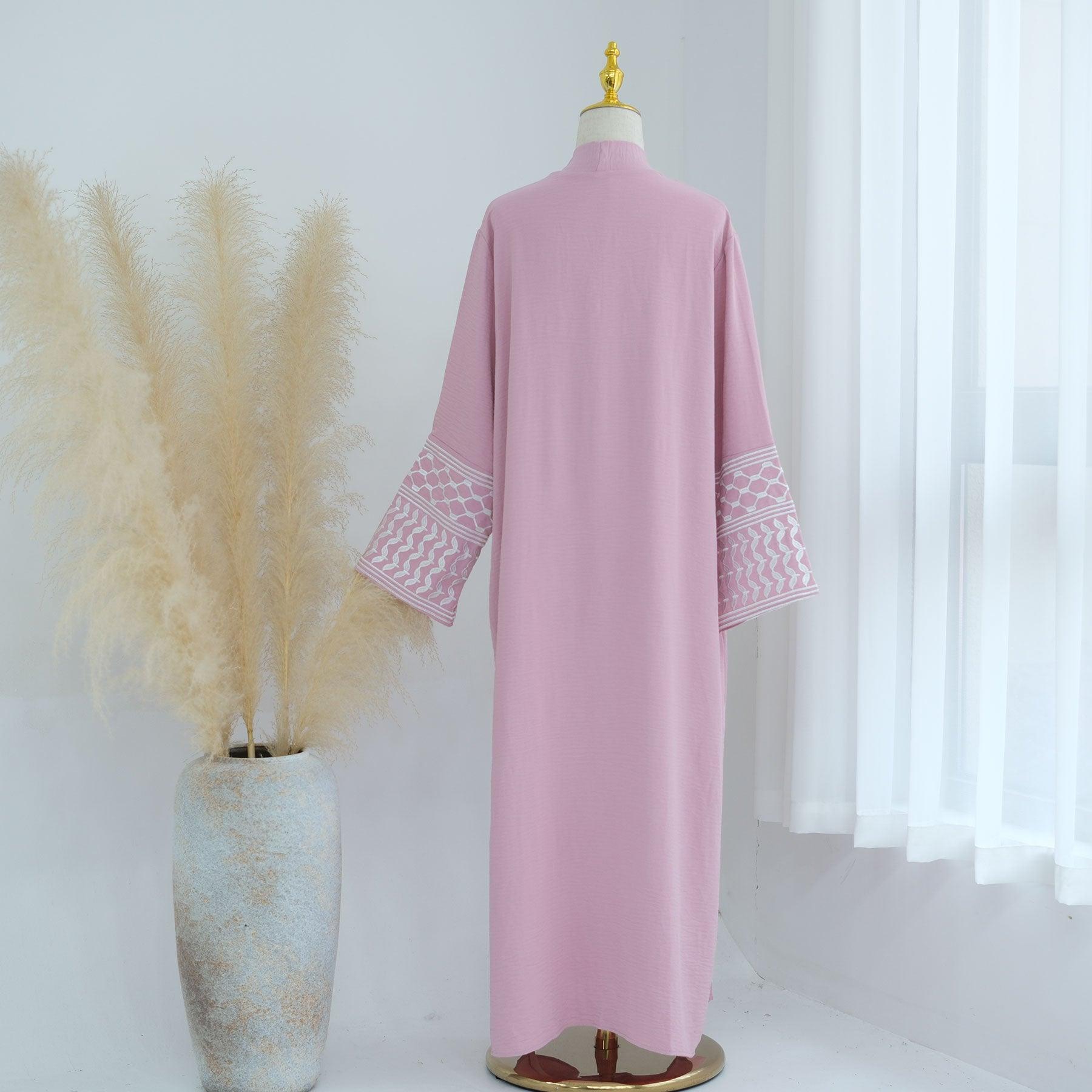 Open Abaya & Belt in Pink Insha Keffiyeh Inspired | Eolante Clothing 