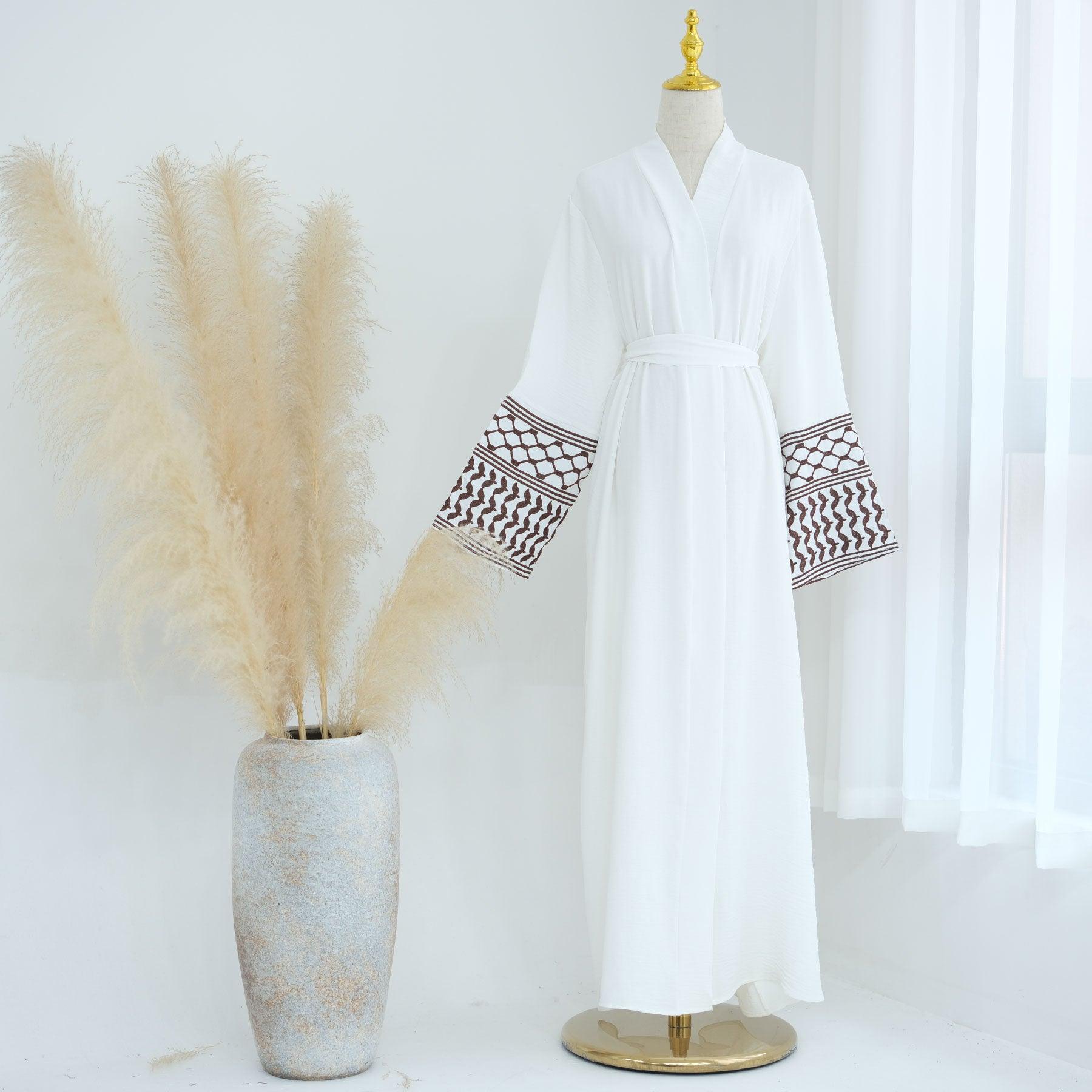 White Brown Open Abaya with Belt | Eolante Clothing 