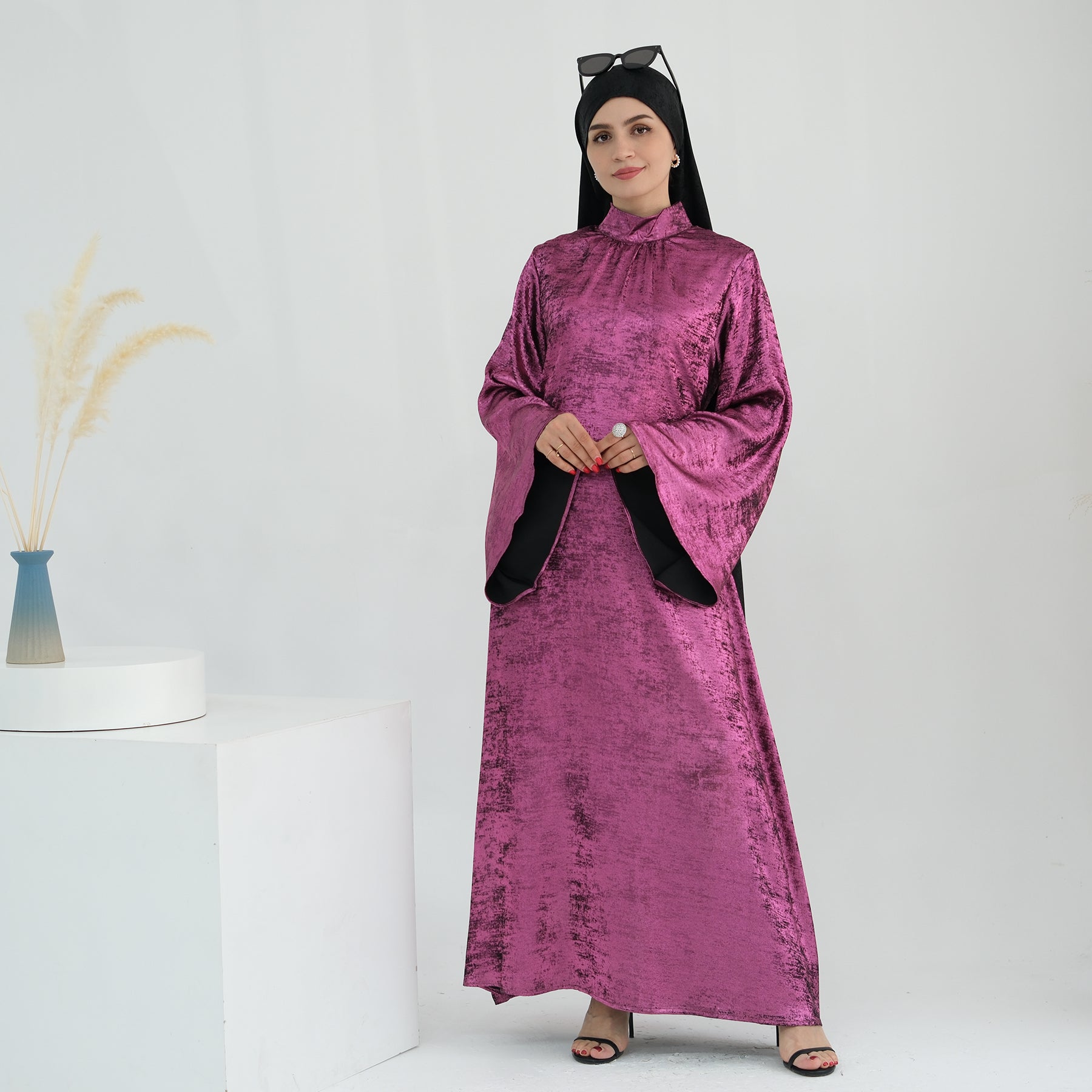 High-Neck Abaya Dress in Magenta | Eolante Clothing 