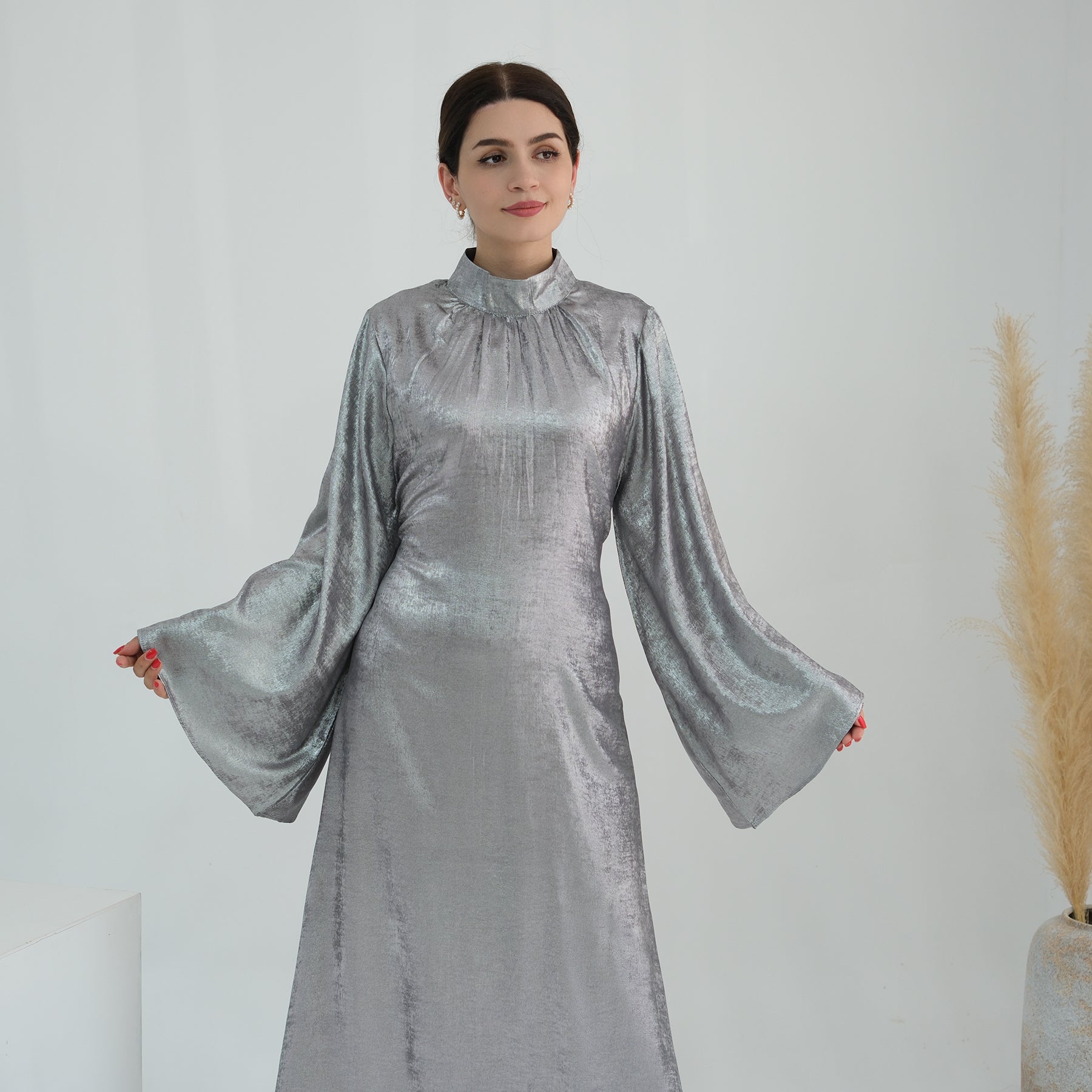 Maxi Dress in Light Gray Velvet | Eolante Clothing 