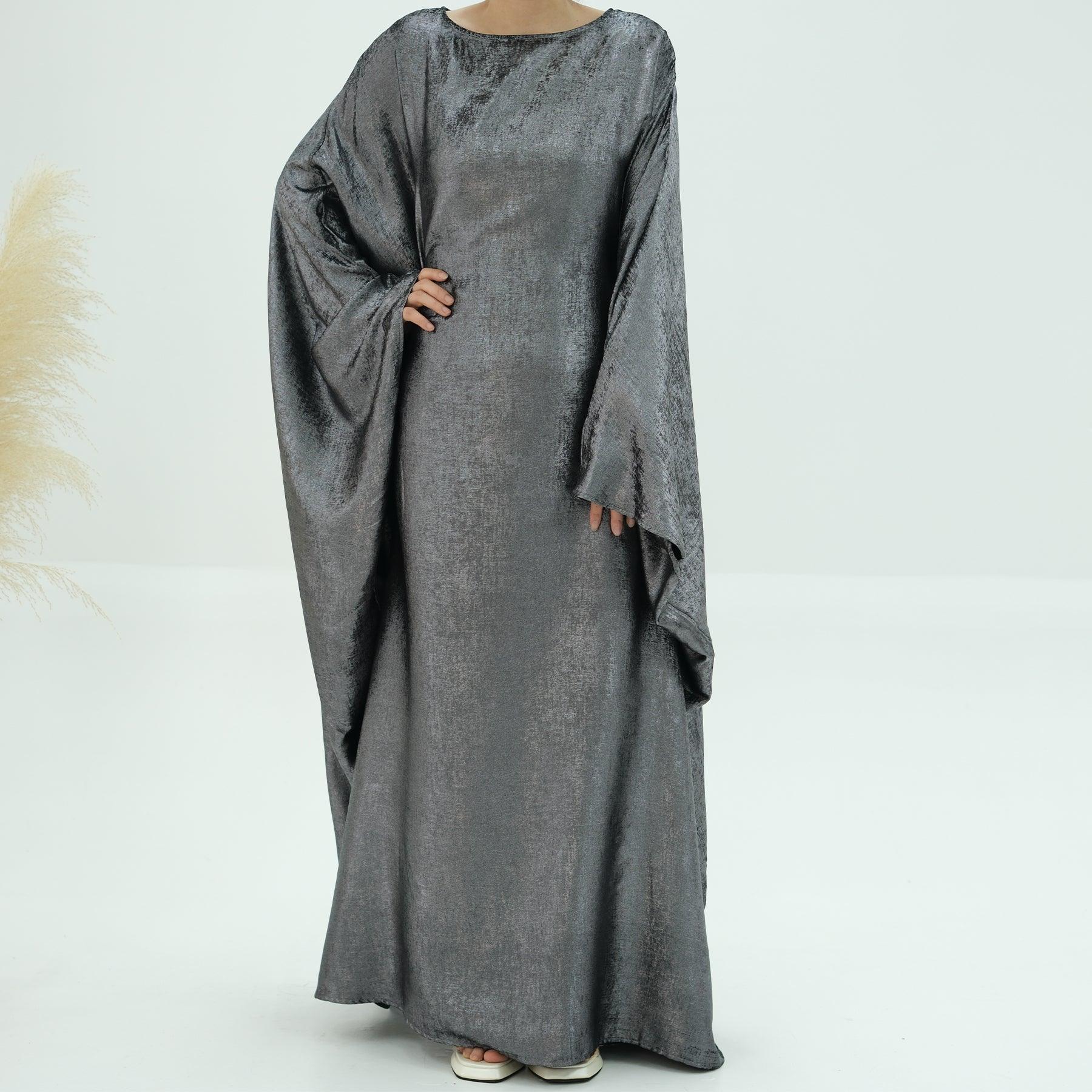 Dark Gray Metallic Abaya Dress | Eolante Clothing 