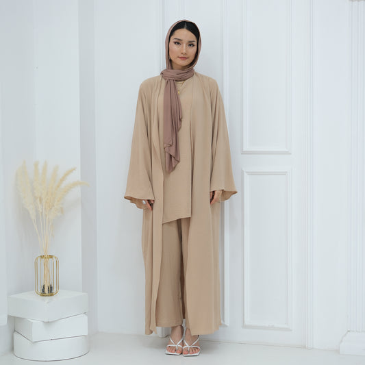 3 Piece Abaya Set, Wrinkled Abaya, Matching HIjab and Belt - Eolante Clothing