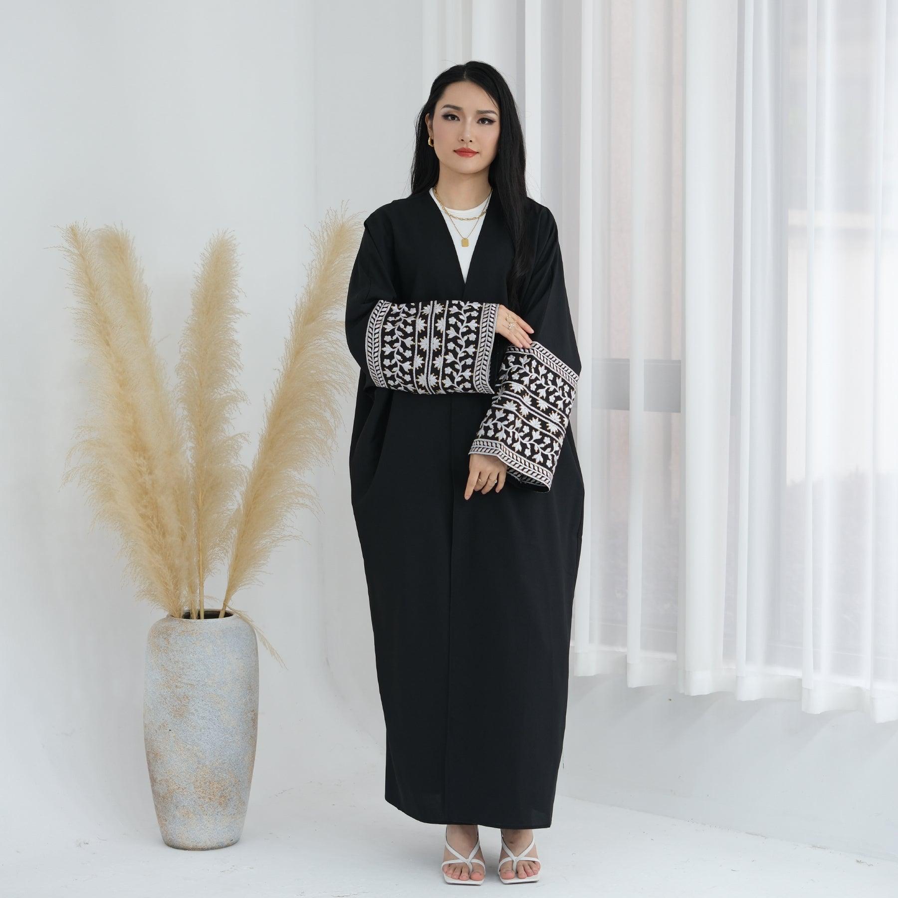 Open Floral Abaya with Embroidery | Eolante Clothing