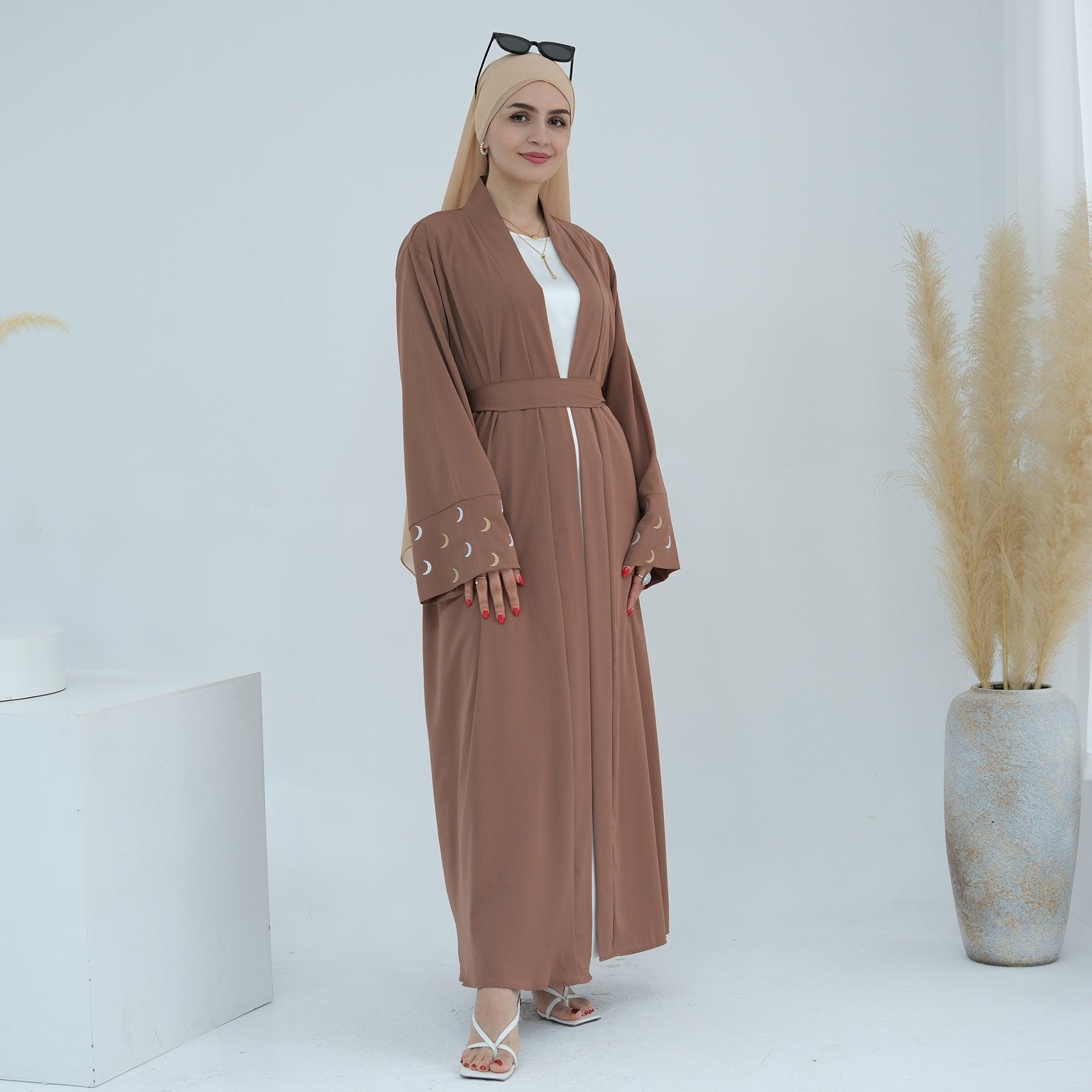 Satin Abaya with Moon & Stars | Eolante Clothing 