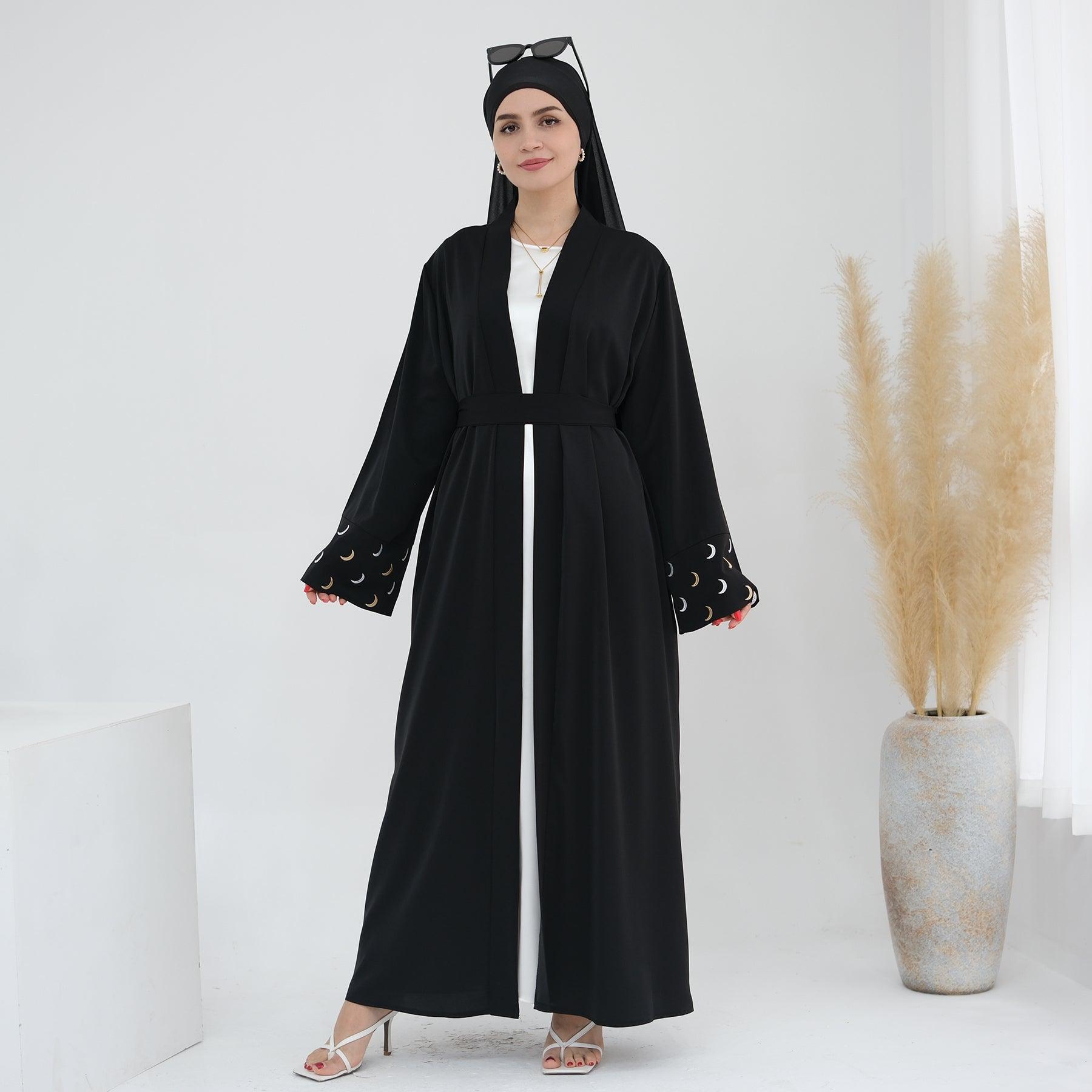 Black Oversized Abaya with Moon & Stars | Eolante Clothing 