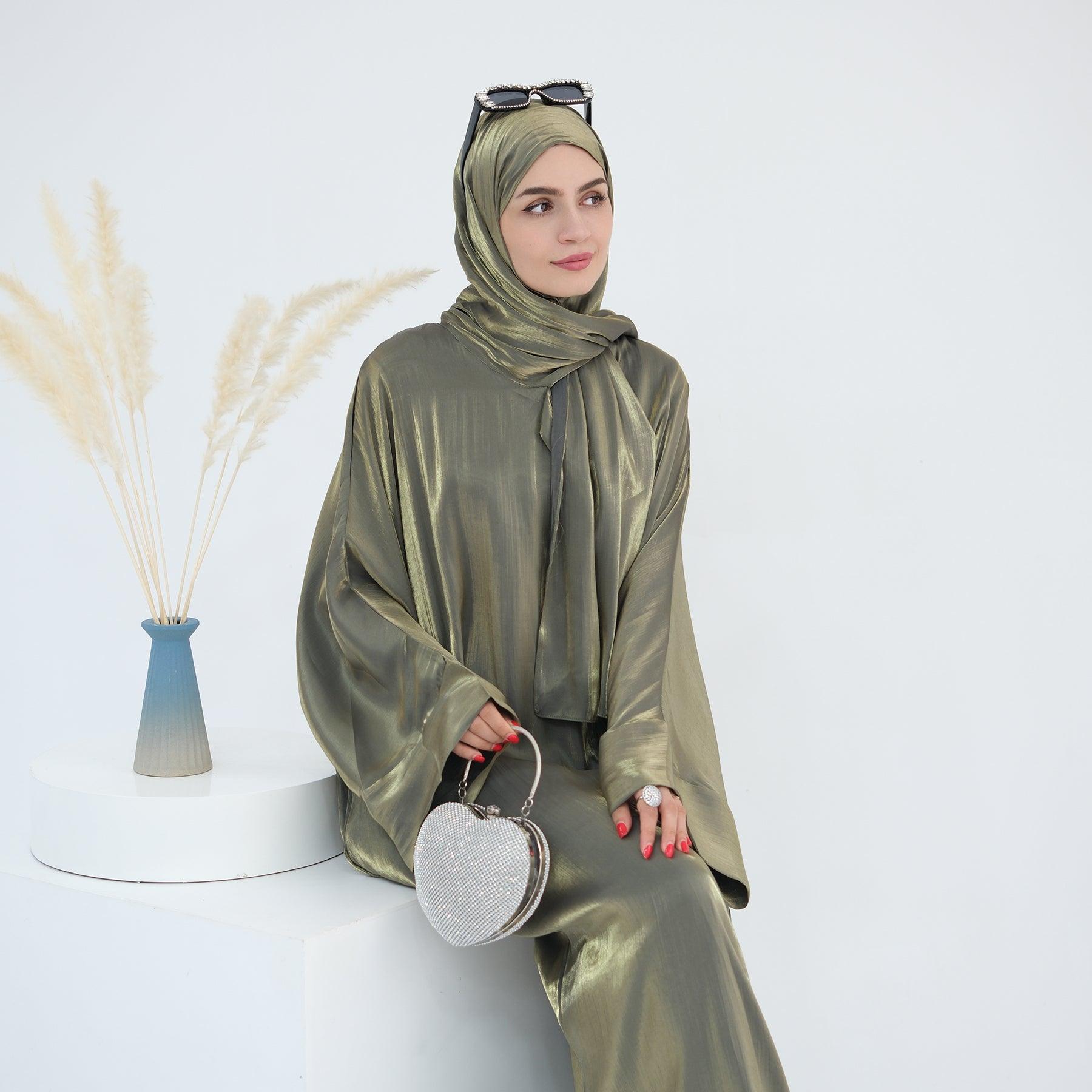 Metallic Abaya Dress in Army Green | Eolante Clothing 