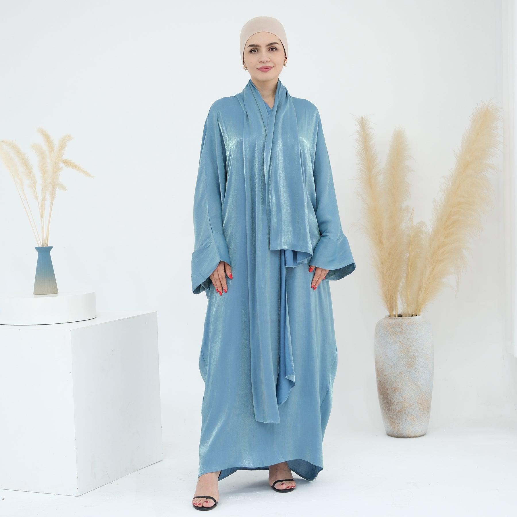 Blue Metallic Butterfly Sleeves Maxi Abaya | Eolante Clothing 