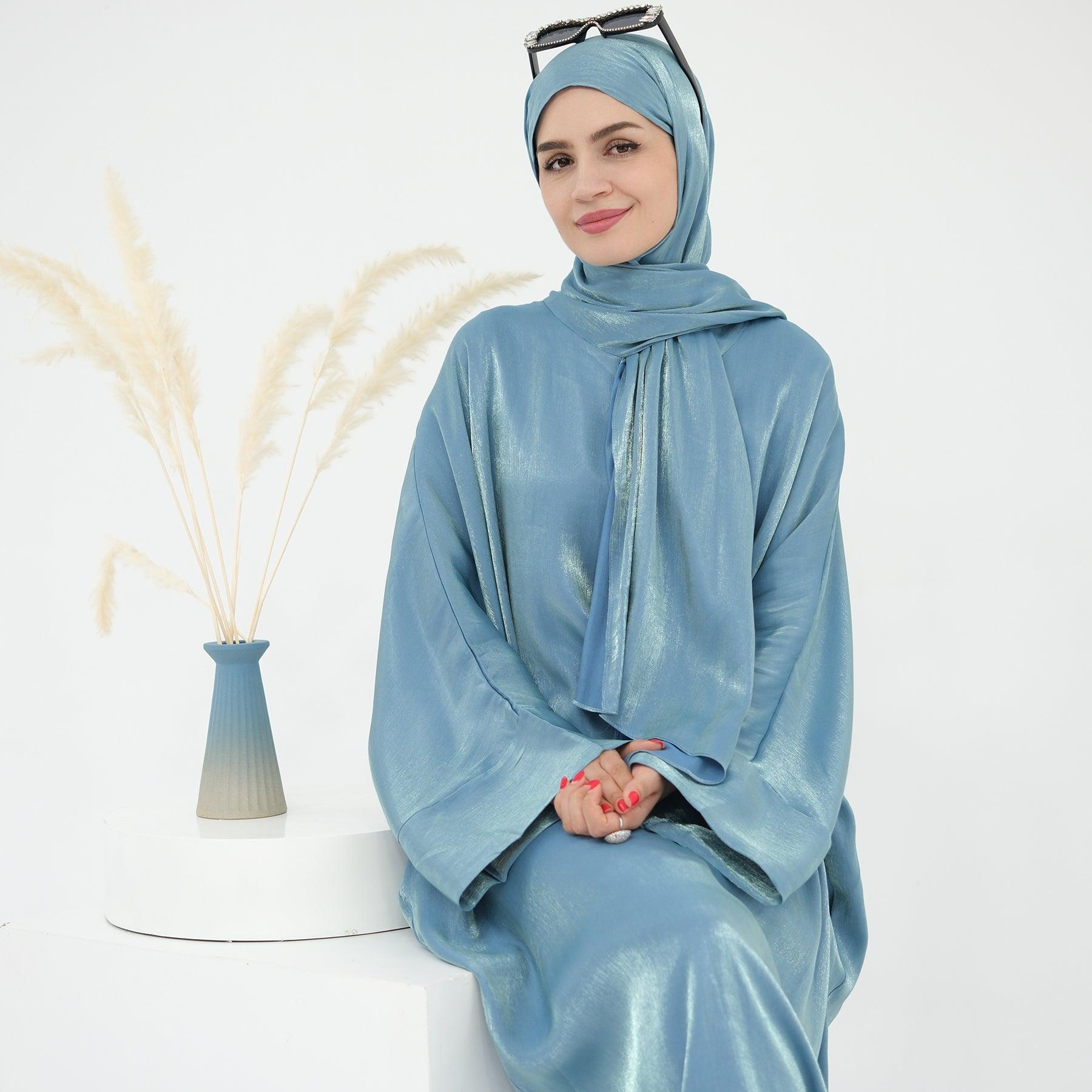 Abaya Dress & Hijab in Metallic Blue | Eolante Clothing 