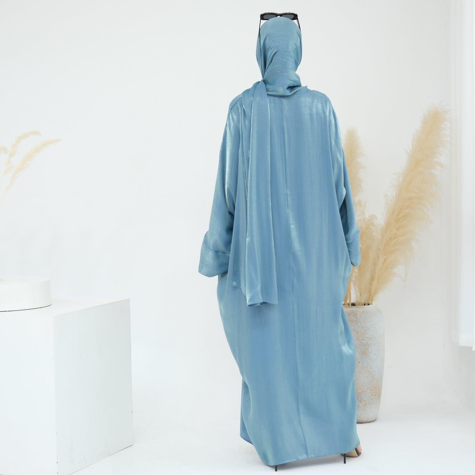 Abaya Dress & Hijab in Metallic Blue | Eolante Clothing 