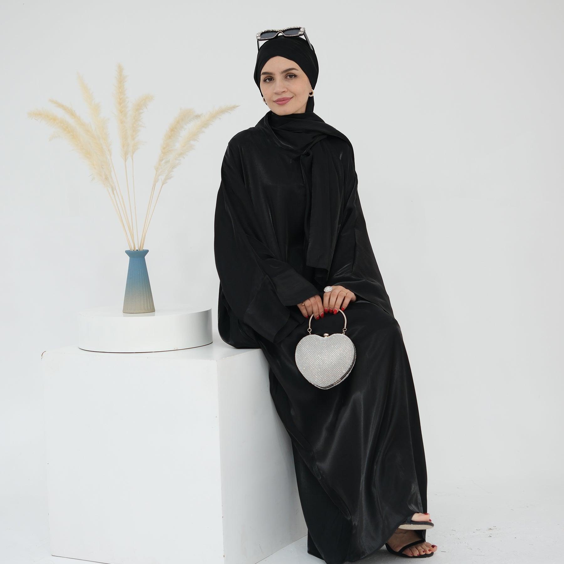 Maxi Dress Abaya with Hijab in Metallic Black | Eolante Clothing 