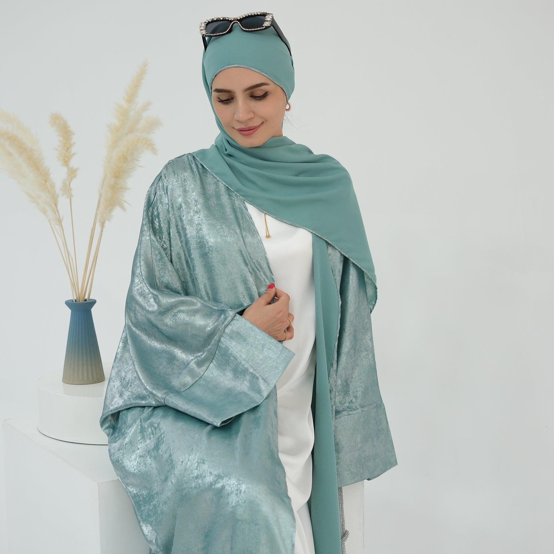 Shiny Open Abaya with Butterfly Sleeve | Eolante Clothing 