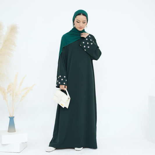 Floral Embroidery Maxi Dress Abaya