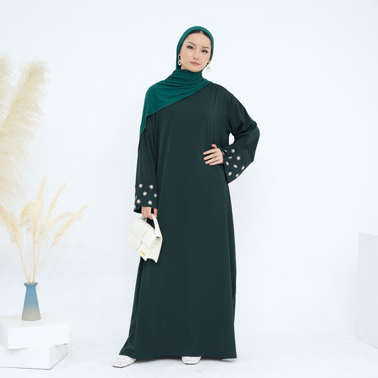 Floral Embroidery Maxi Dress Abaya