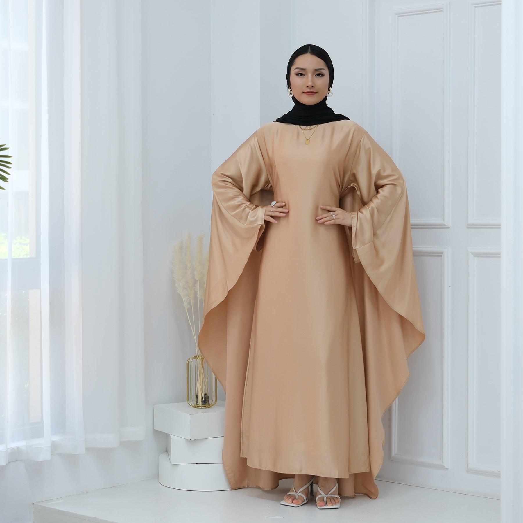 Butterfly Batwing Abaya Sleeve Satin Maxi Dress - IRIDA - Eolante Clothing