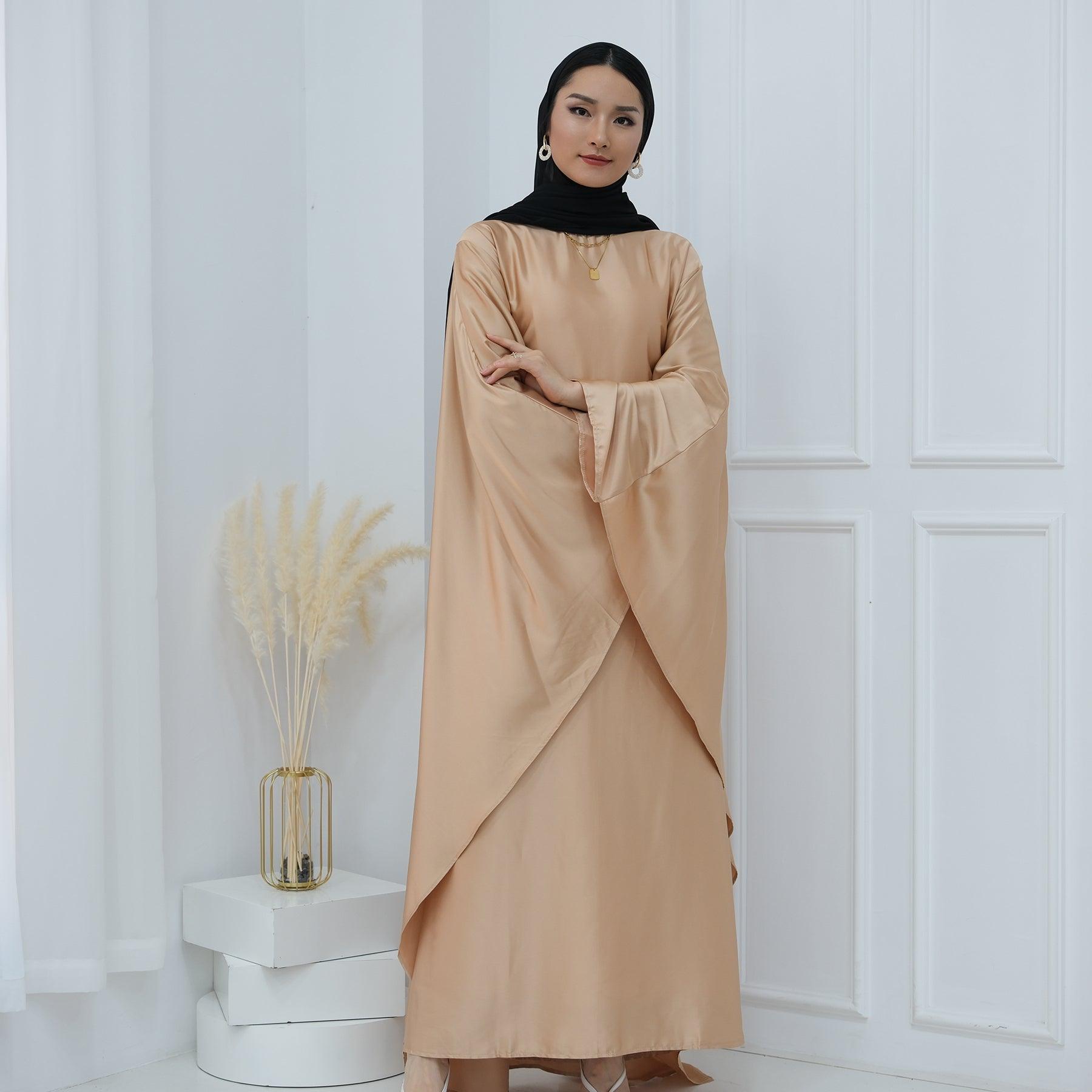 Butterfly Batwing Abaya Sleeve Satin Maxi Dress - IRIDA - Eolante Clothing