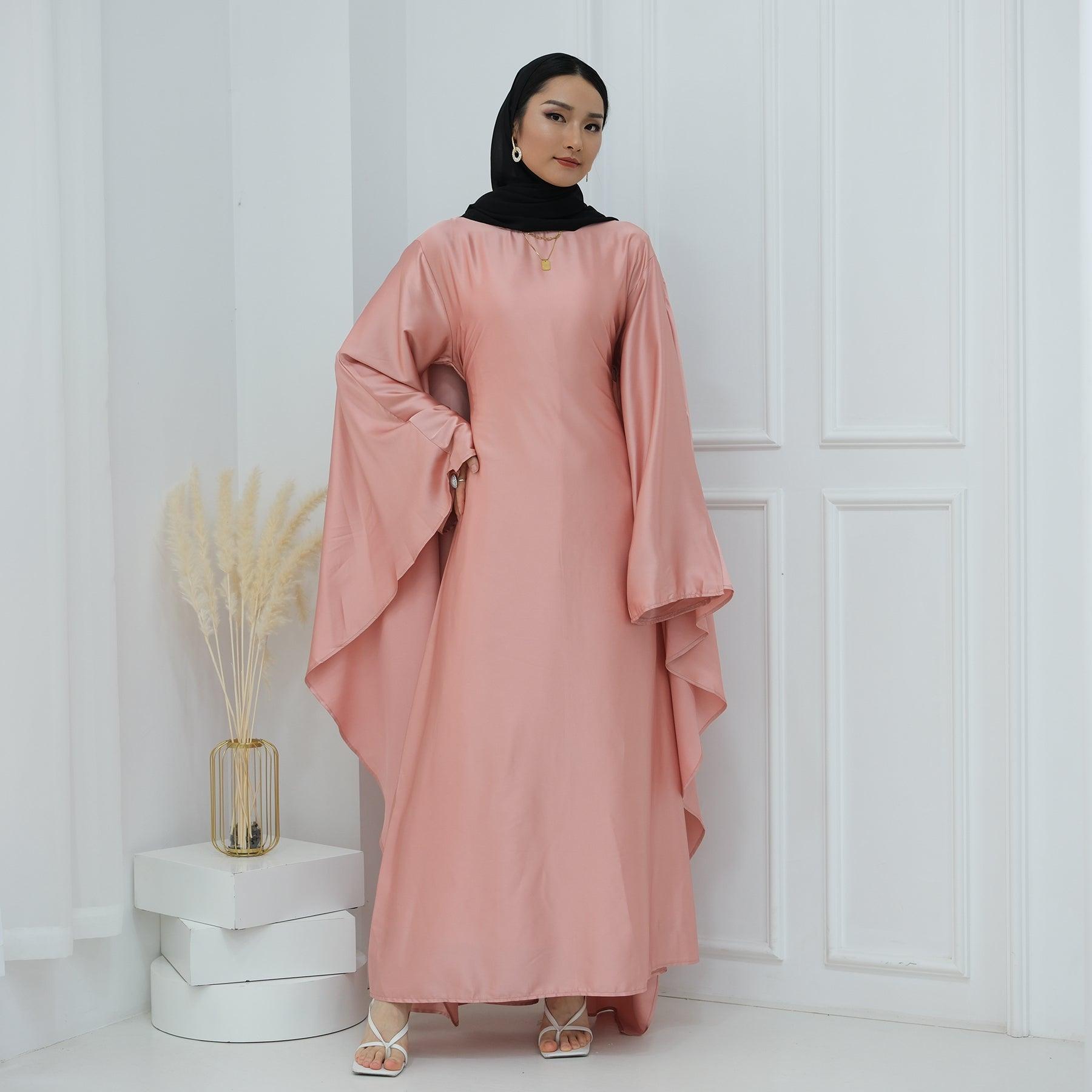 Butterfly Batwing Abaya Sleeve Satin Maxi Dress - IRIDA - Eolante Clothing