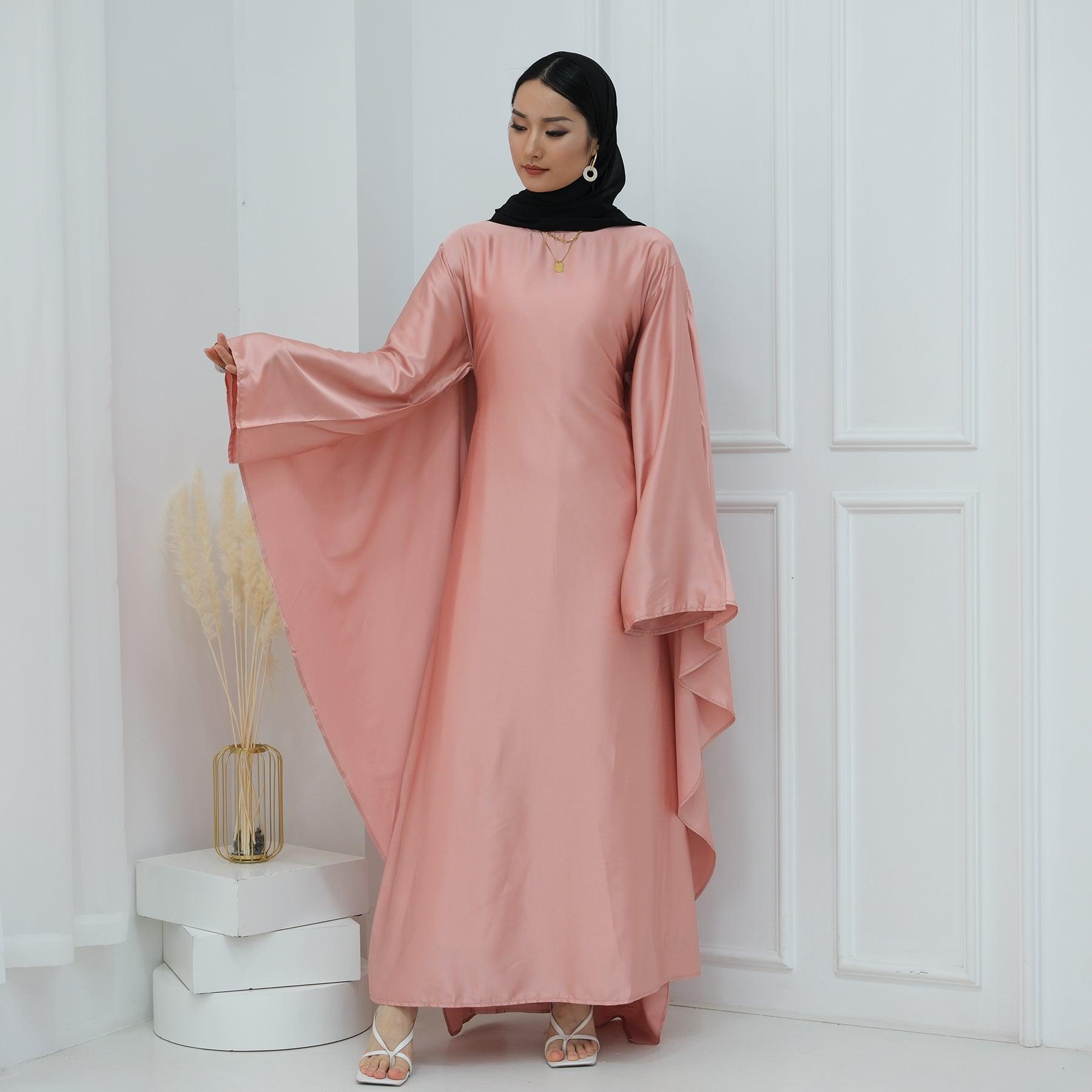 Butterfly Batwing Abaya Sleeve Satin Maxi Dress - IRIDA - Eolante Clothing