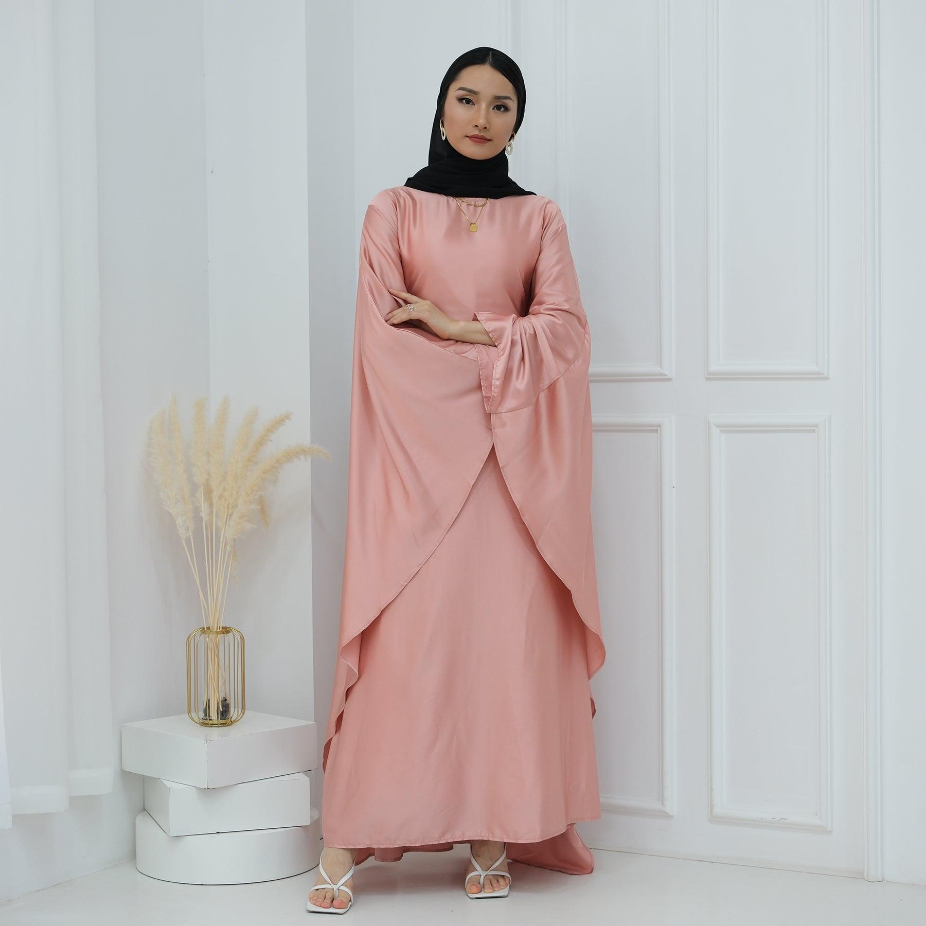 Butterfly Batwing Abaya Sleeve Satin Maxi Dress - IRIDA - Eolante Clothing