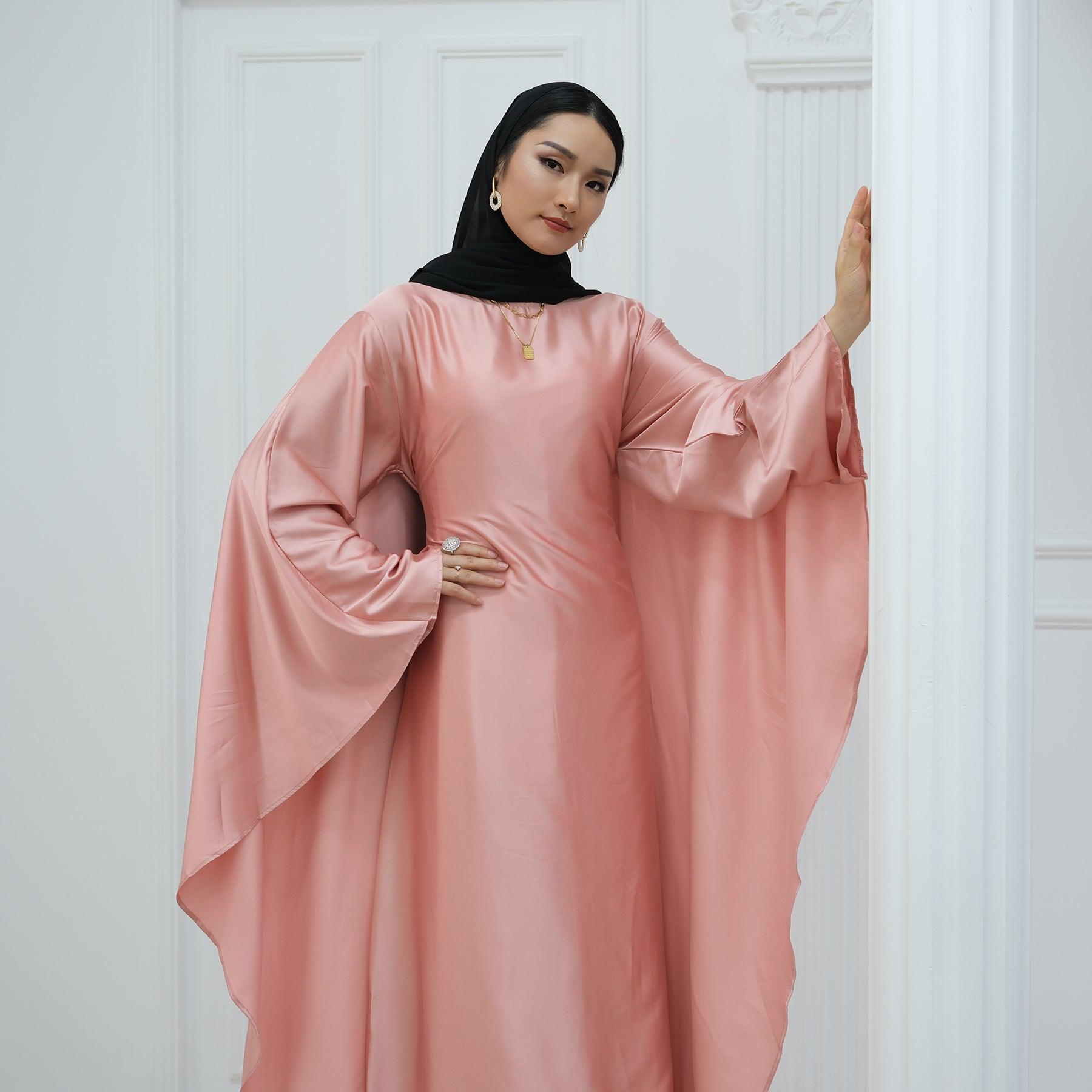 Butterfly Batwing Abaya Sleeve Satin Maxi Dress - IRIDA - Eolante Clothing