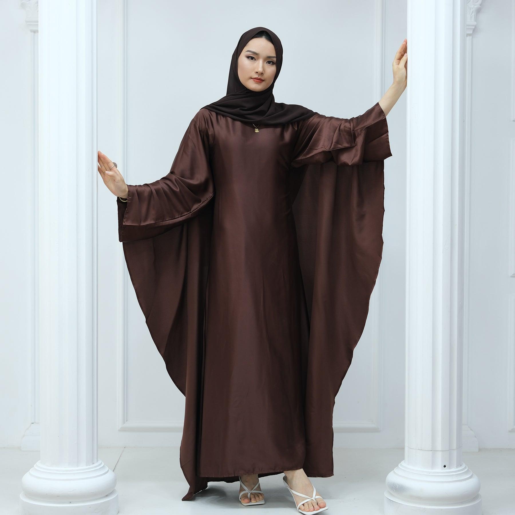 Butterfly Batwing Abaya Sleeve Satin Maxi Dress - IRIDA - Eolante Clothing