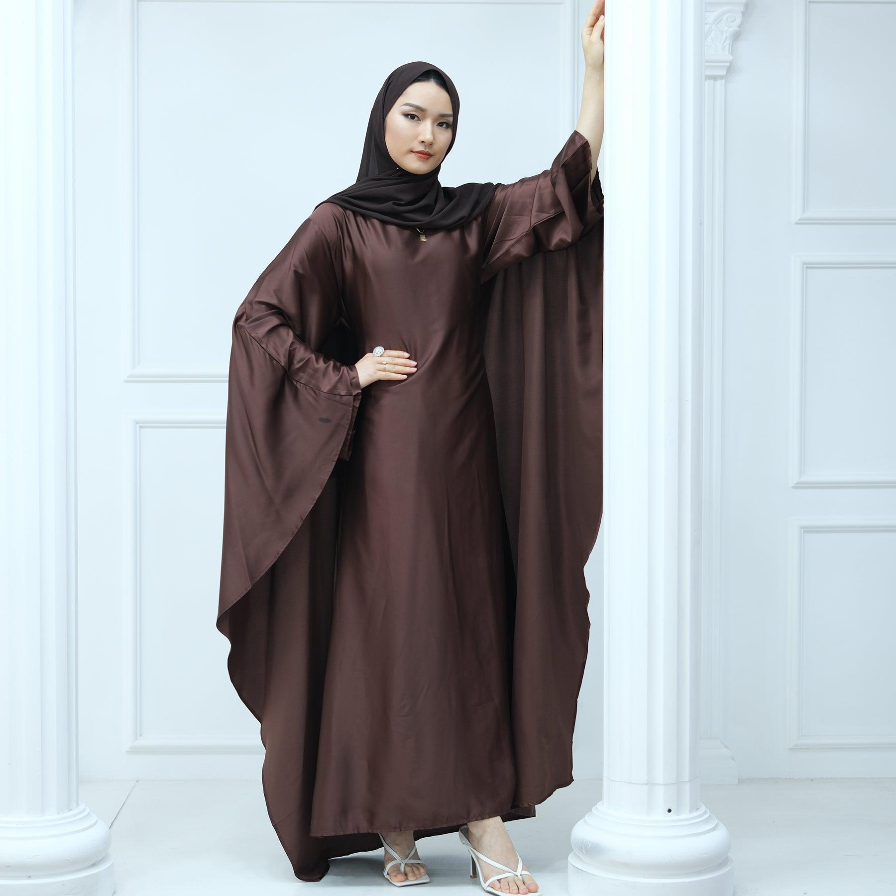 Butterfly Batwing Abaya Sleeve Satin Maxi Dress - IRIDA - Eolante Clothing