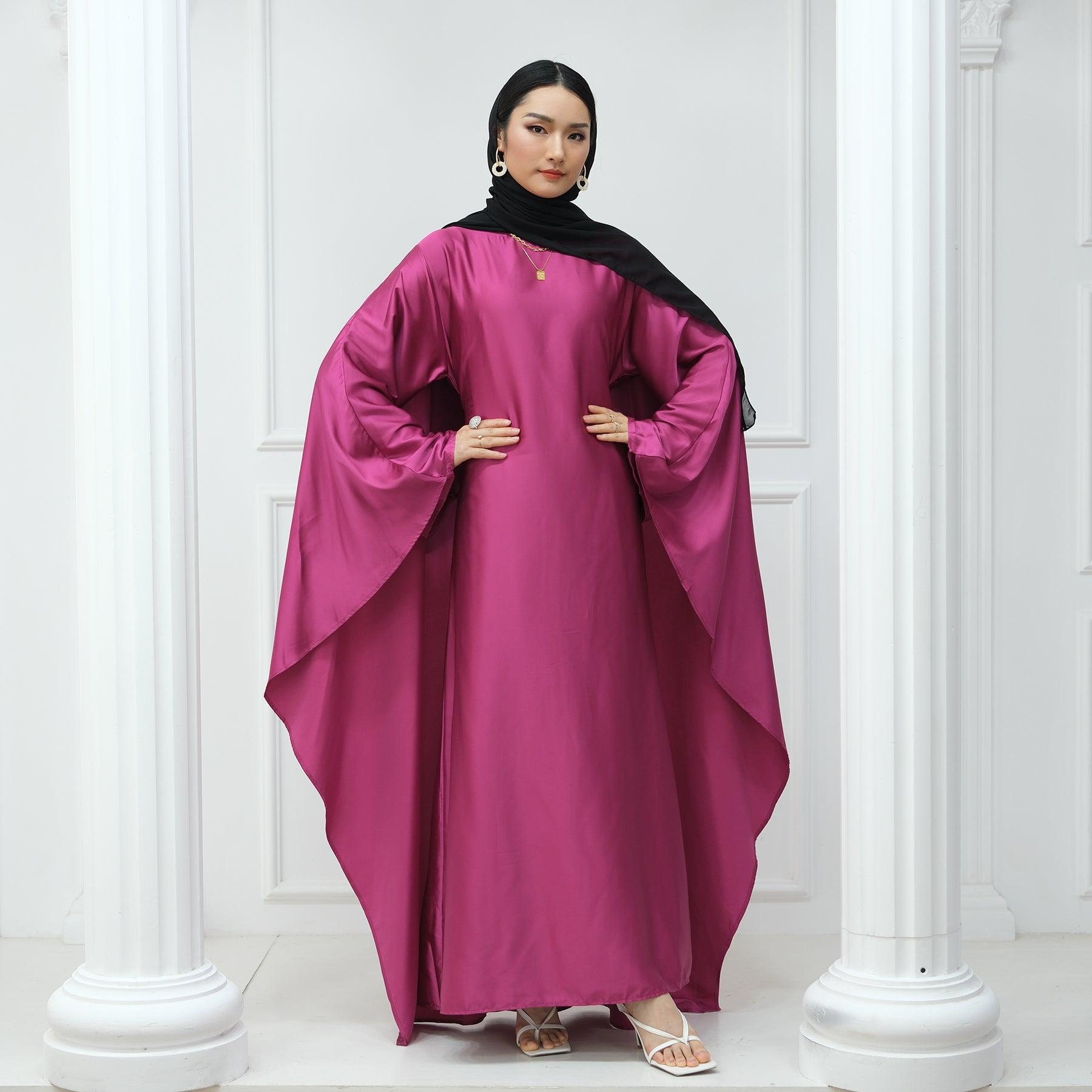 Plum Satin Maxi Dress Abaya | Eolante Clothing 