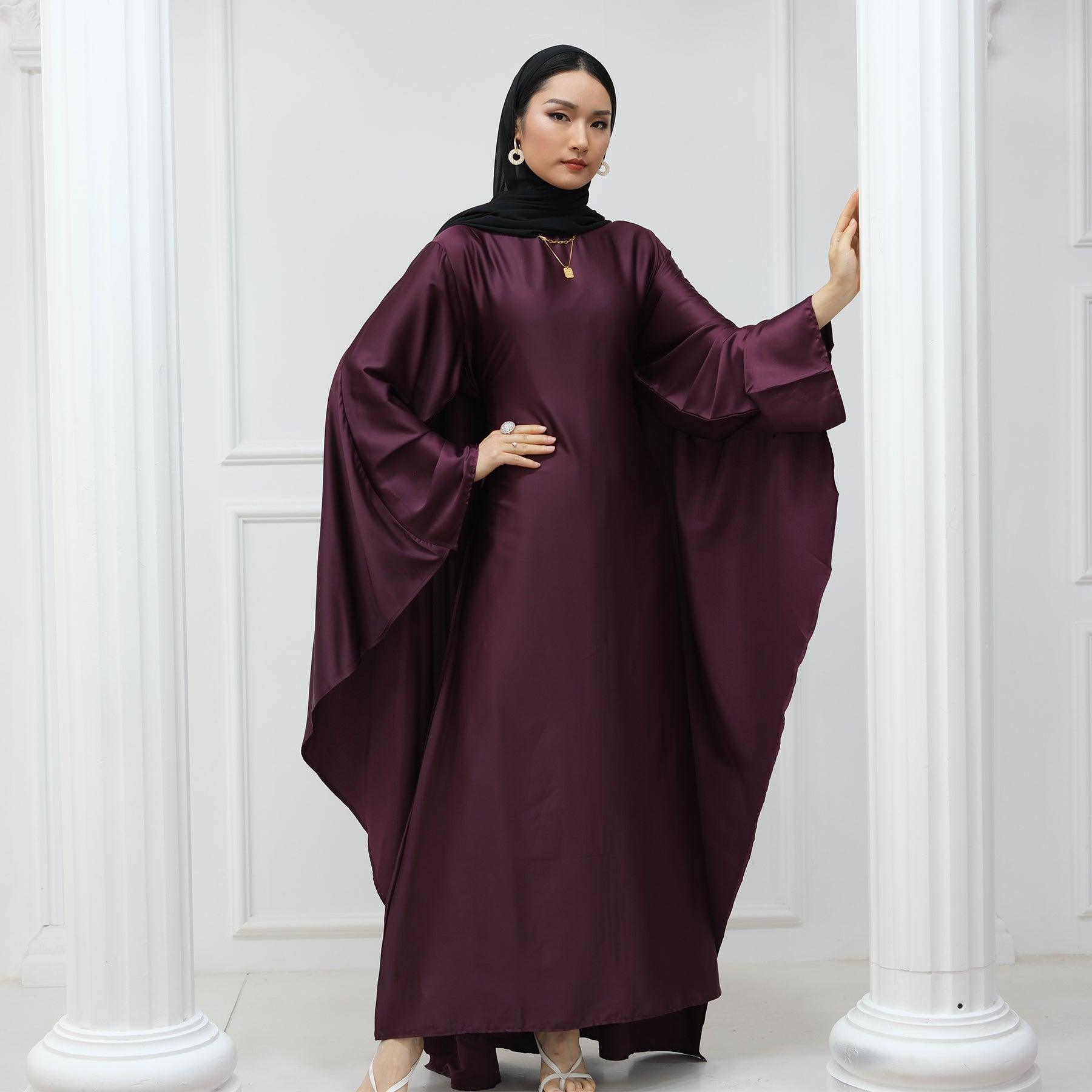 Butterfly Batwing Abaya Sleeve Satin Maxi Dress - IRIDA - Eolante Clothing