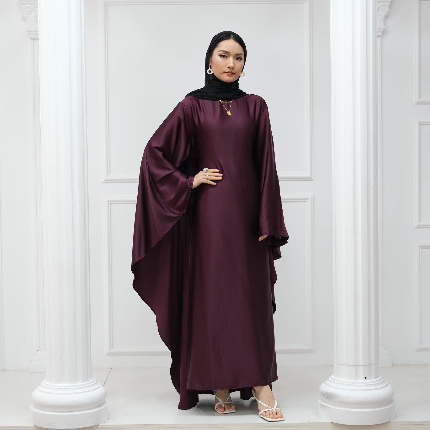 Butterfly Batwing Abaya Sleeve Satin Maxi Dress - IRIDA - Eolante Clothing