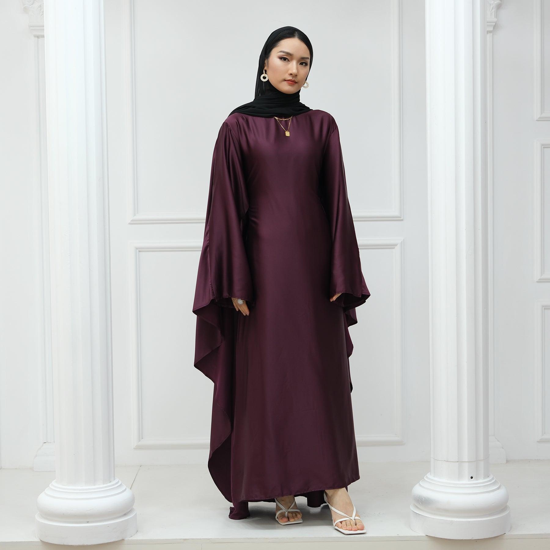 Butterfly Batwing Abaya Sleeve Satin Maxi Dress - IRIDA - Eolante Clothing