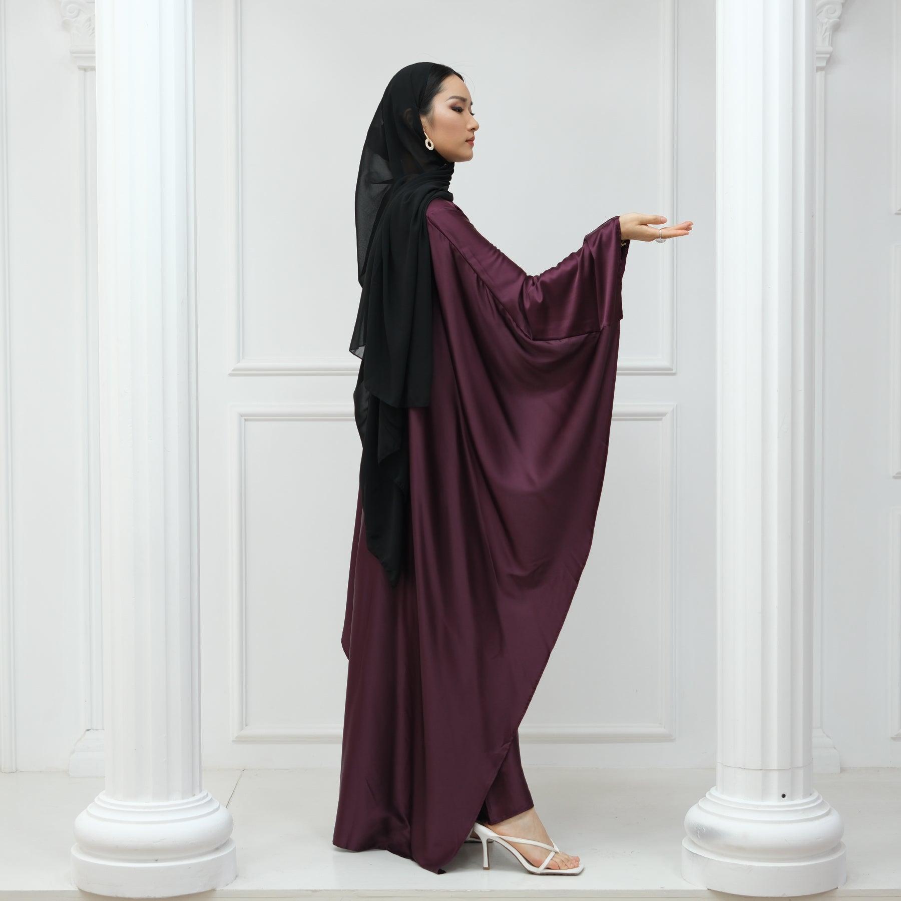 Butterfly Batwing Abaya Sleeve Satin Maxi Dress - IRIDA - Eolante Clothing