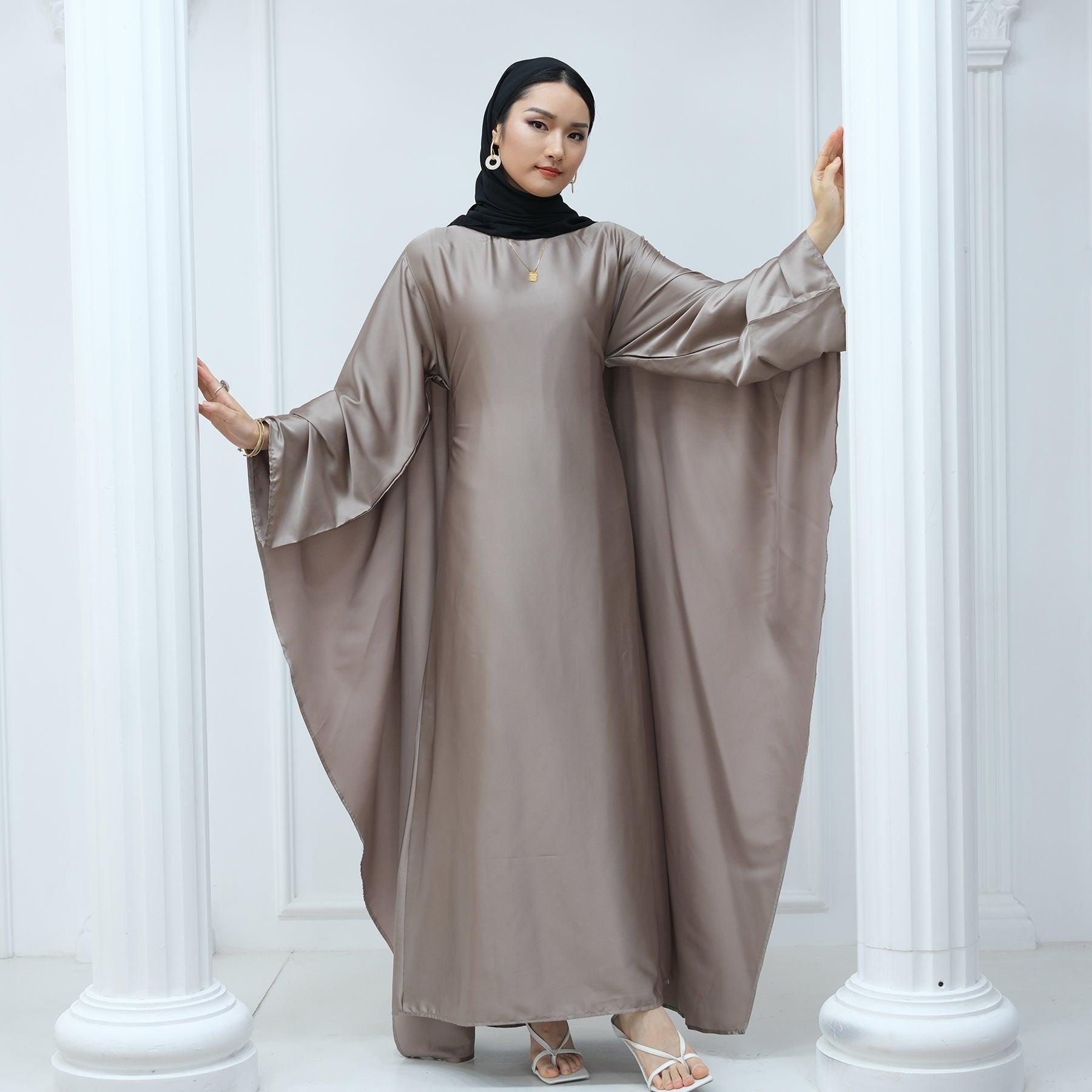 Butterfly Batwing Abaya Sleeve Satin Maxi Dress - IRIDA - Eolante Clothing