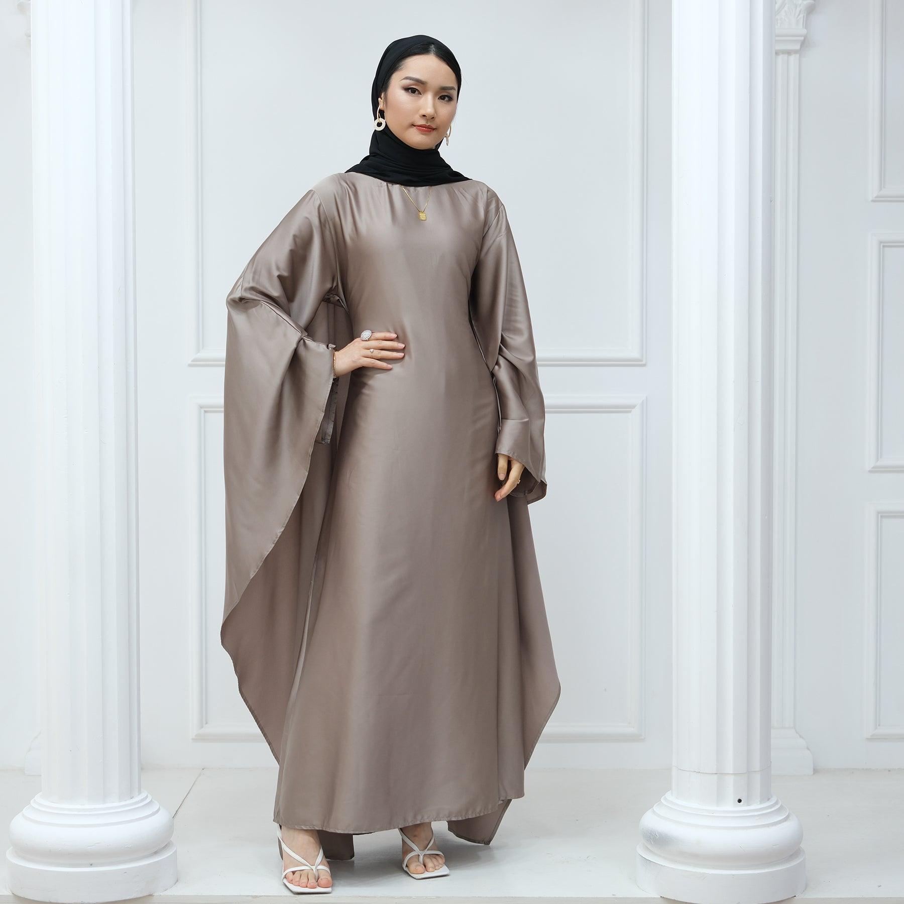 Butterfly Batwing Abaya Sleeve Satin Maxi Dress - IRIDA - Eolante Clothing