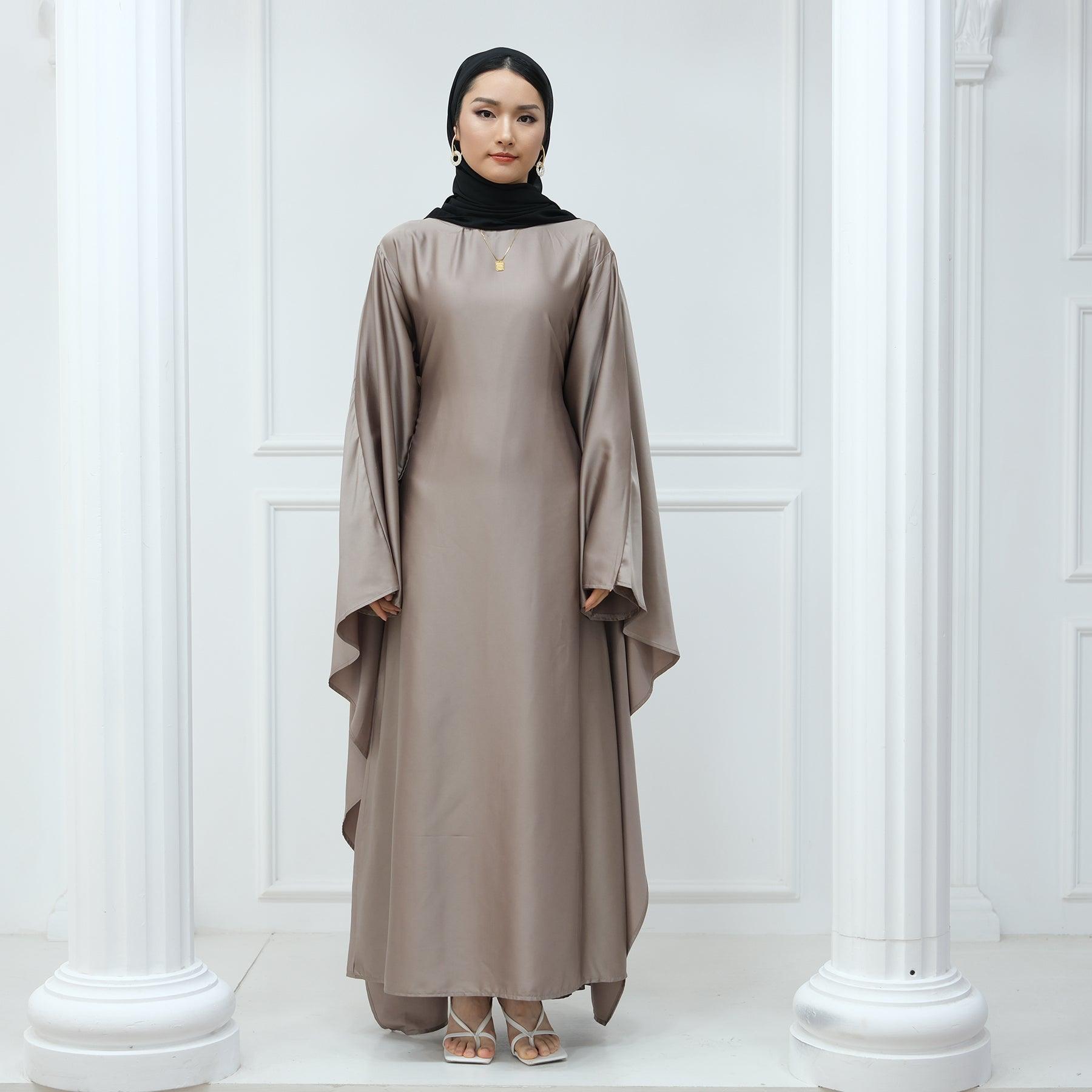 Butterfly Batwing Abaya Sleeve Satin Maxi Dress - IRIDA - Eolante Clothing