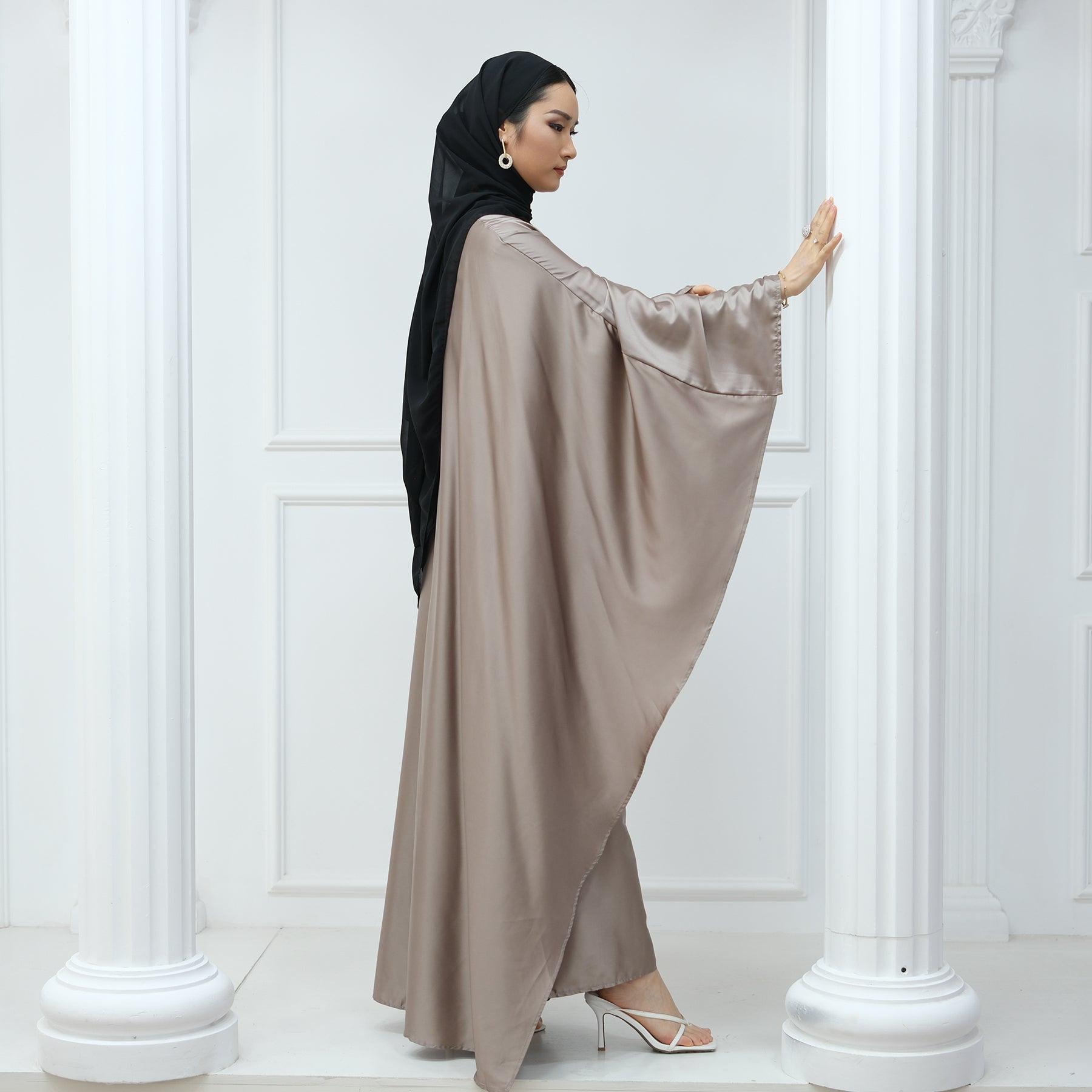 Butterfly Batwing Abaya Sleeve Satin Maxi Dress - IRIDA - Eolante Clothing