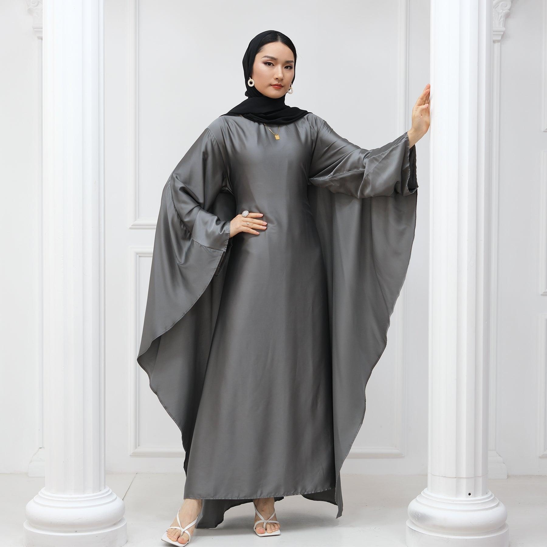 Butterfly Batwing Abaya Sleeve Satin Maxi Dress - IRIDA - Eolante Clothing