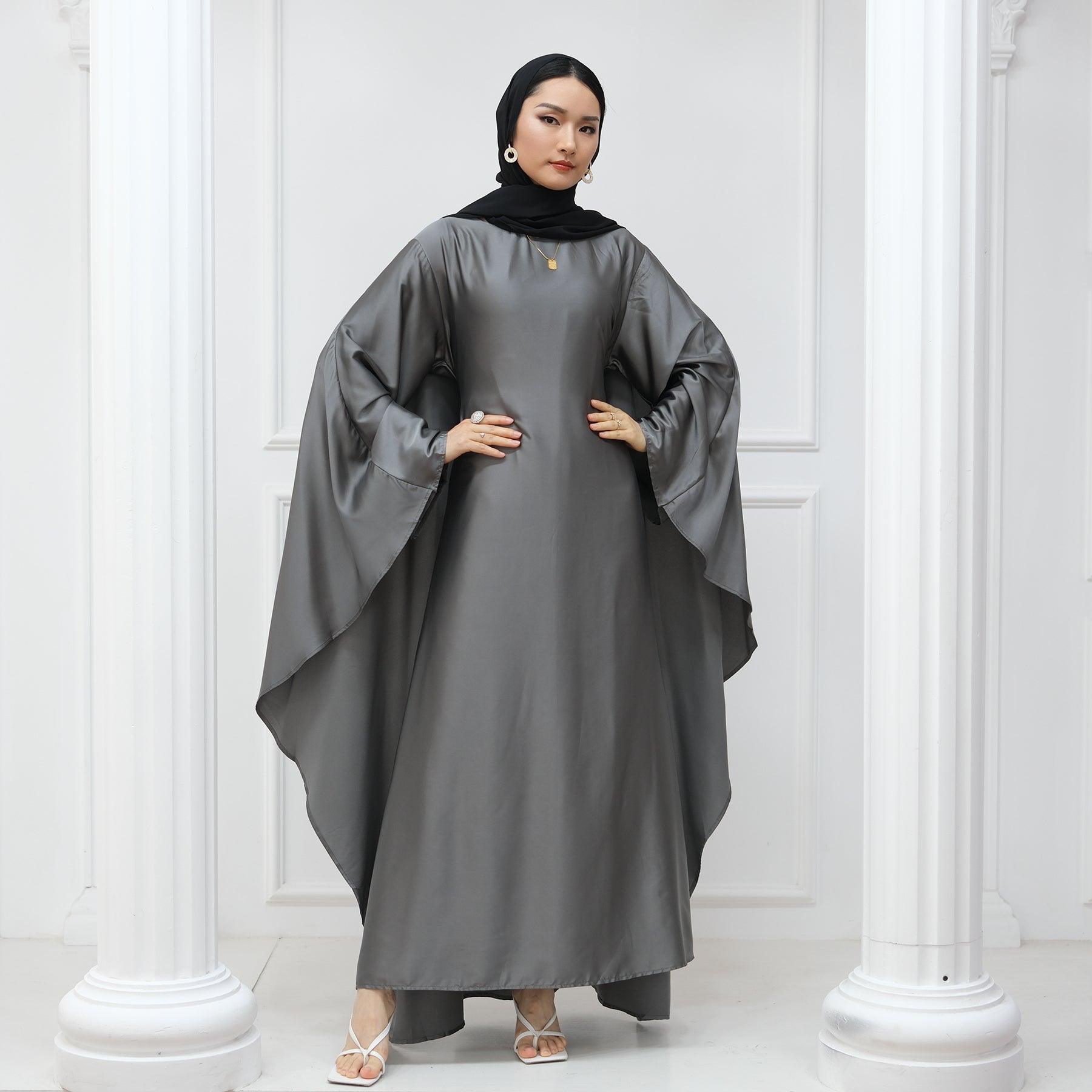 Butterfly Batwing Abaya Sleeve Satin Maxi Dress - IRIDA - Eolante Clothing