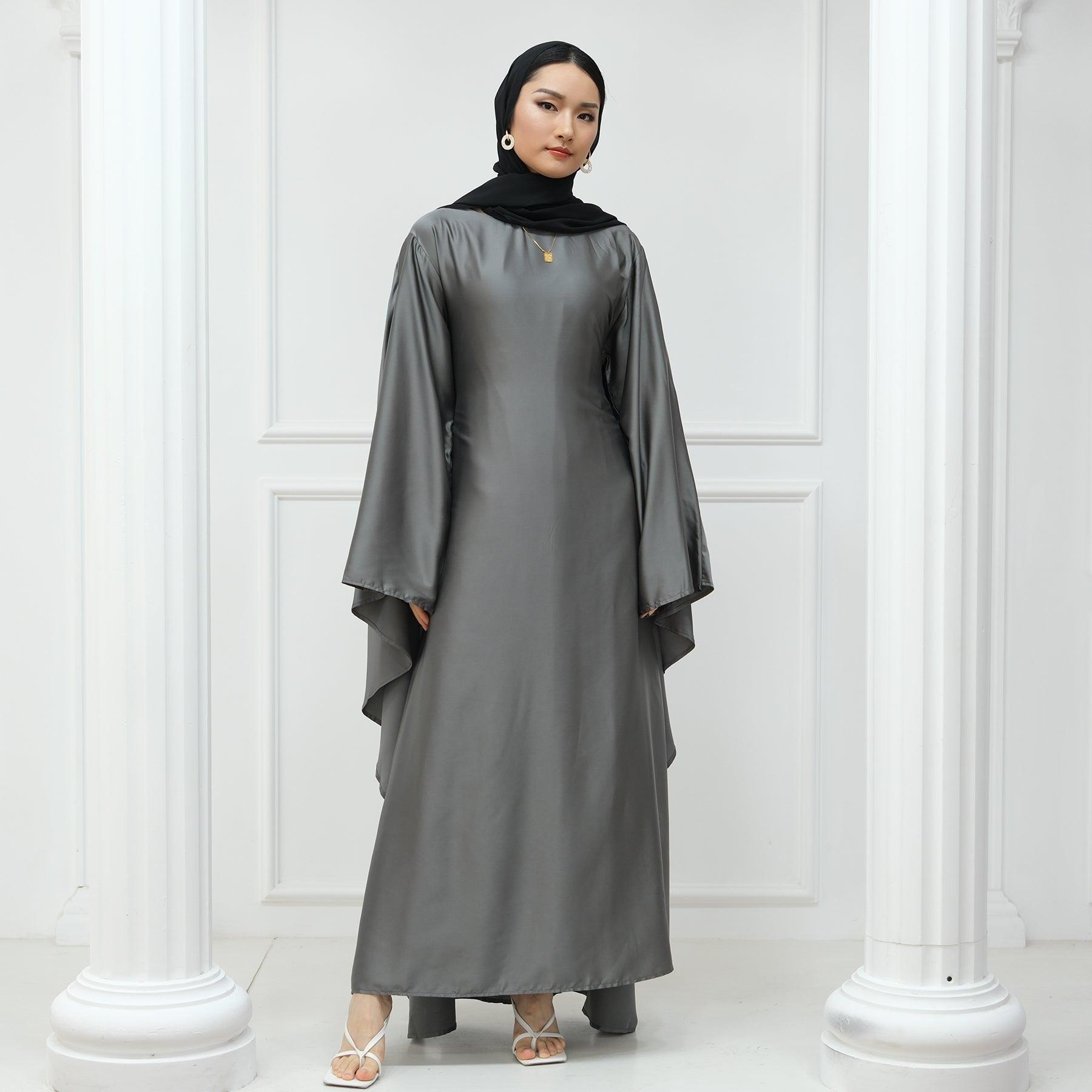 Butterfly Batwing Abaya Sleeve Satin Maxi Dress - IRIDA - Eolante Clothing